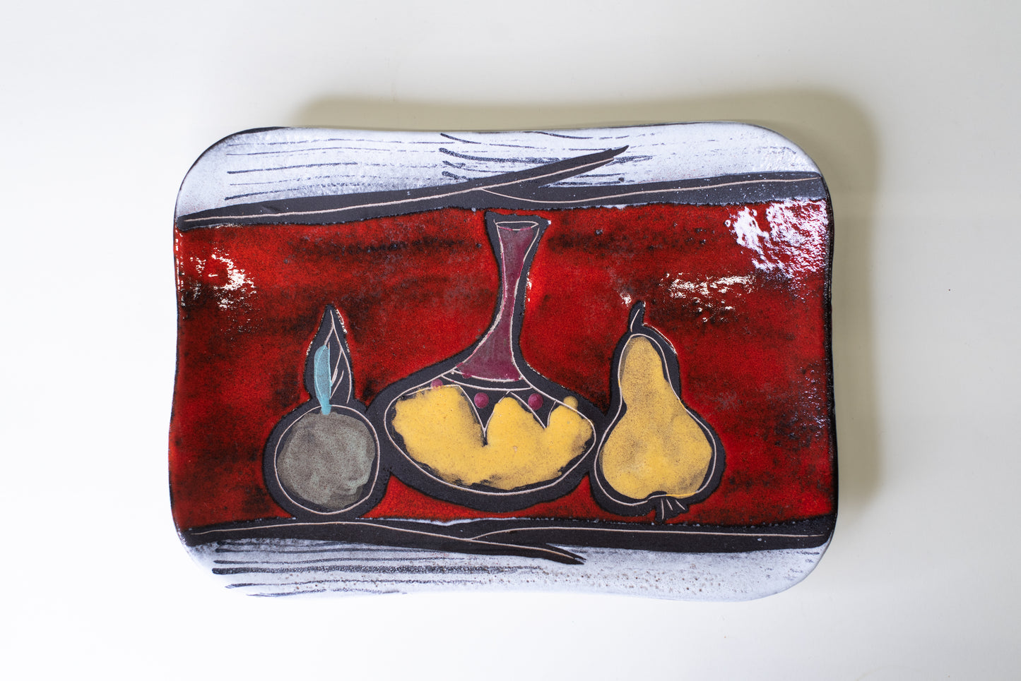 Mid-Century Ceramic Dish with Fruit Still-Life Motif