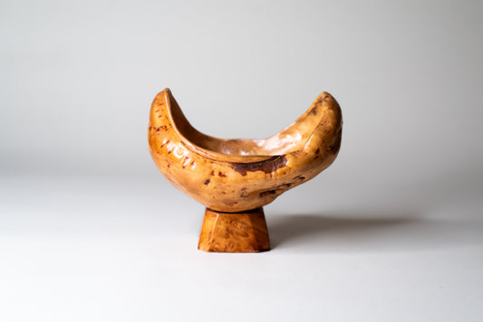 Small Burl Wood Bowl on Pedestal - Finland, Mid-Century