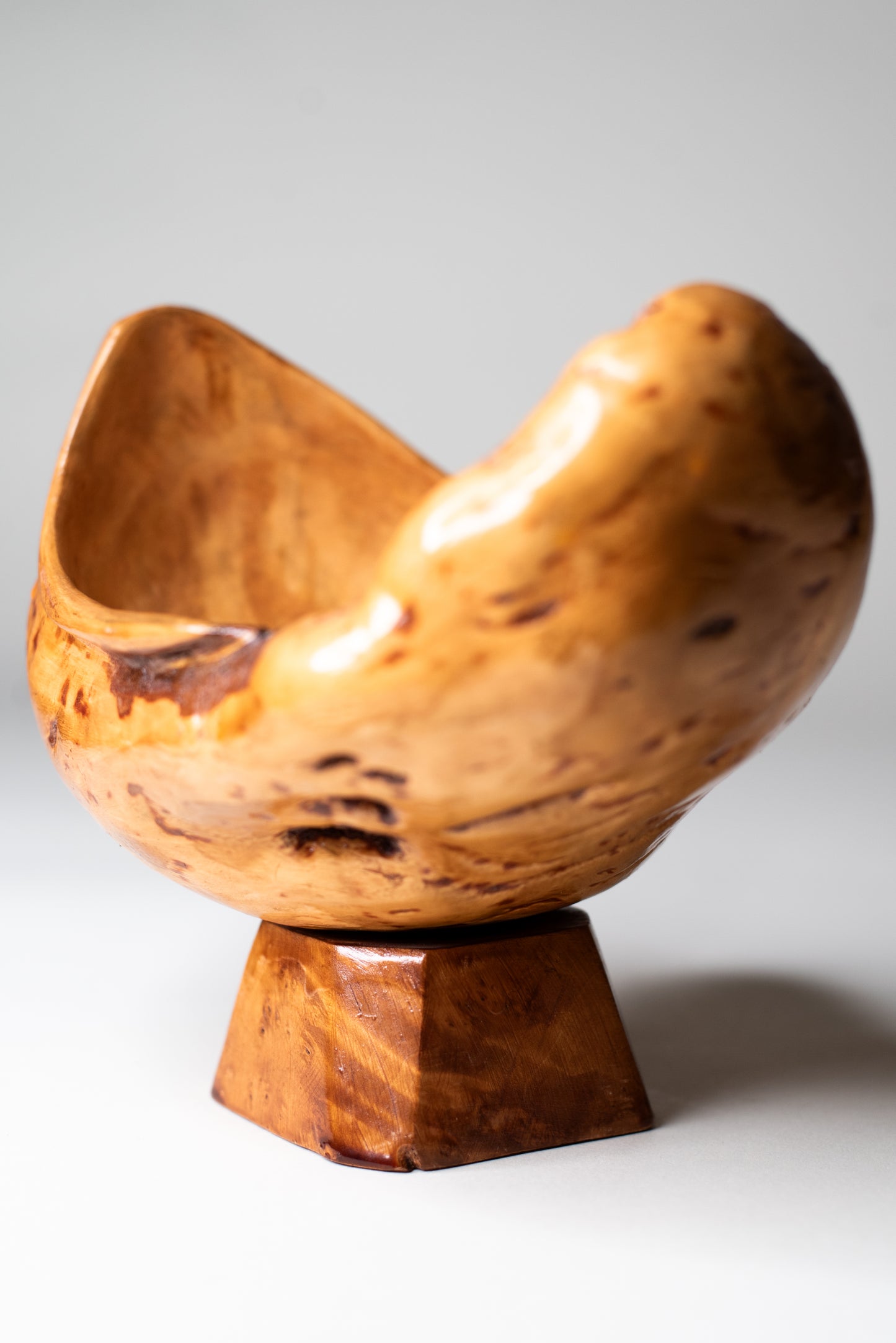 Small Burl Wood Bowl on Pedestal - Finland, Mid-Century
