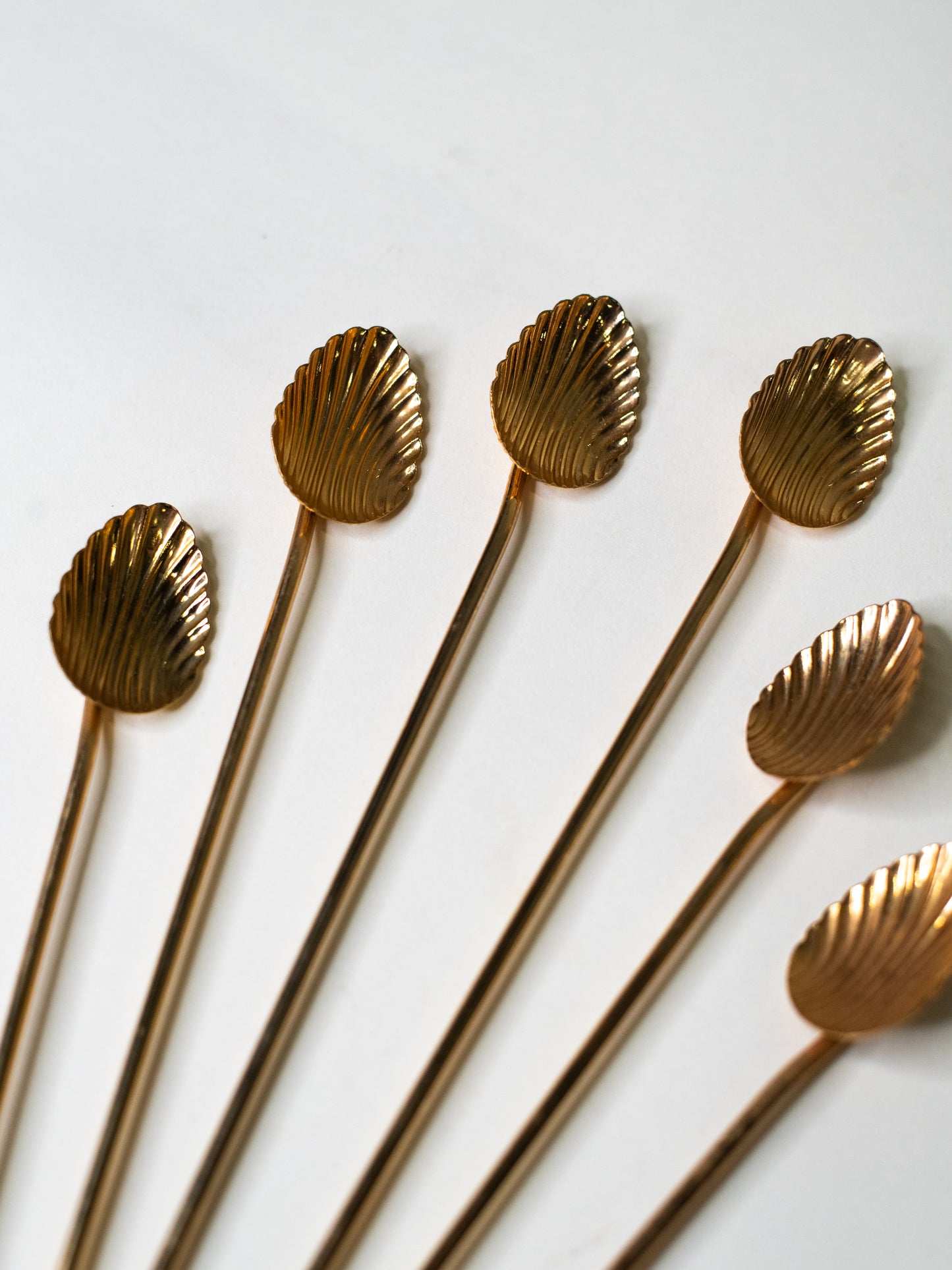Vintage Italian Gold-Plated Shell-Shaped Cocktail Spoons – Set of 6