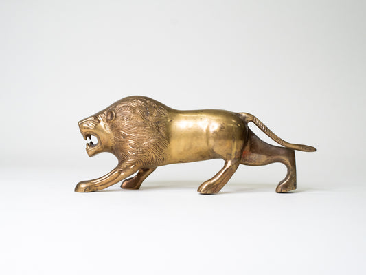 Mid-Century Solid Brass Lion Sculpture