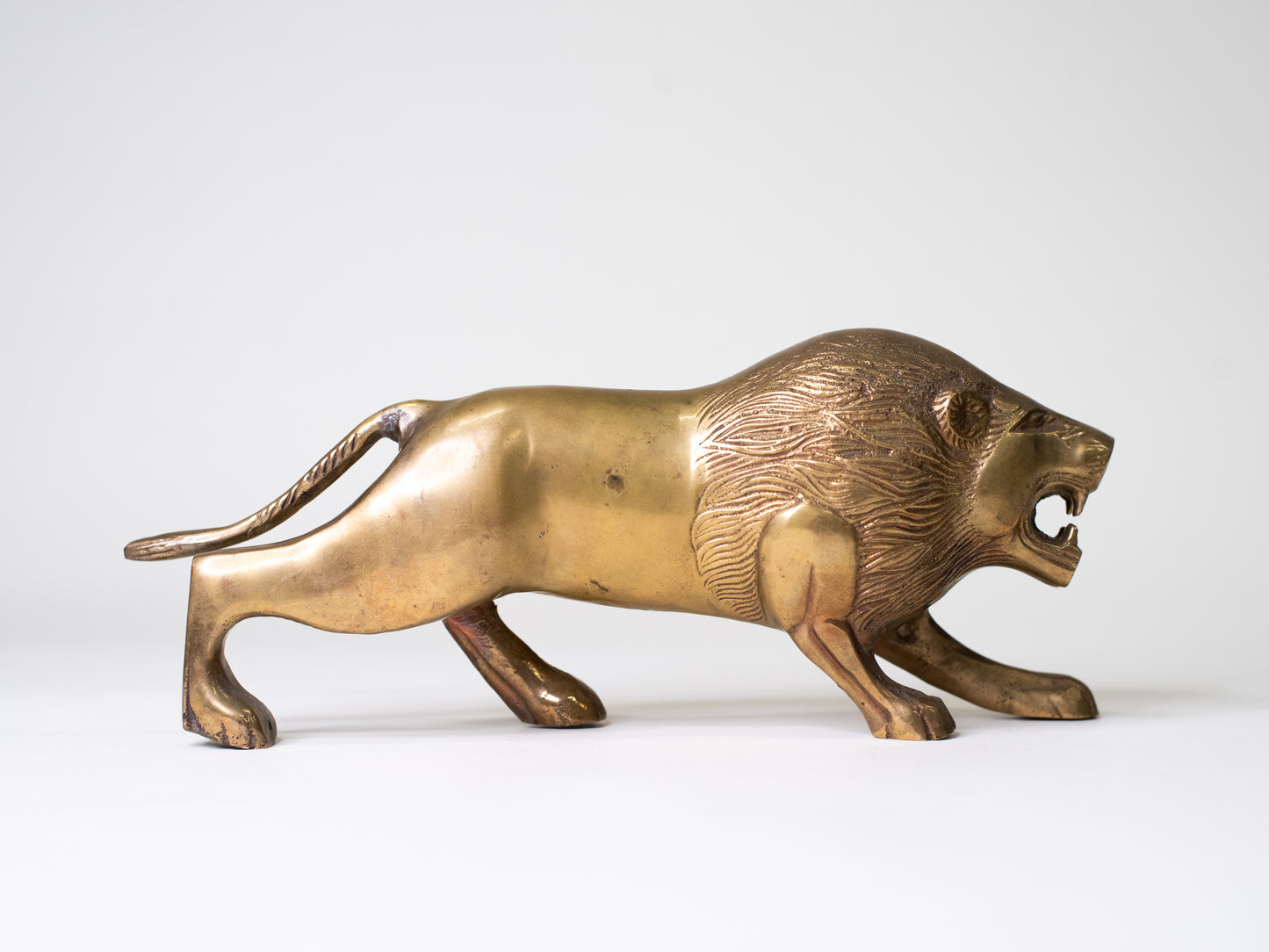Mid-Century Solid Brass Lion Sculpture