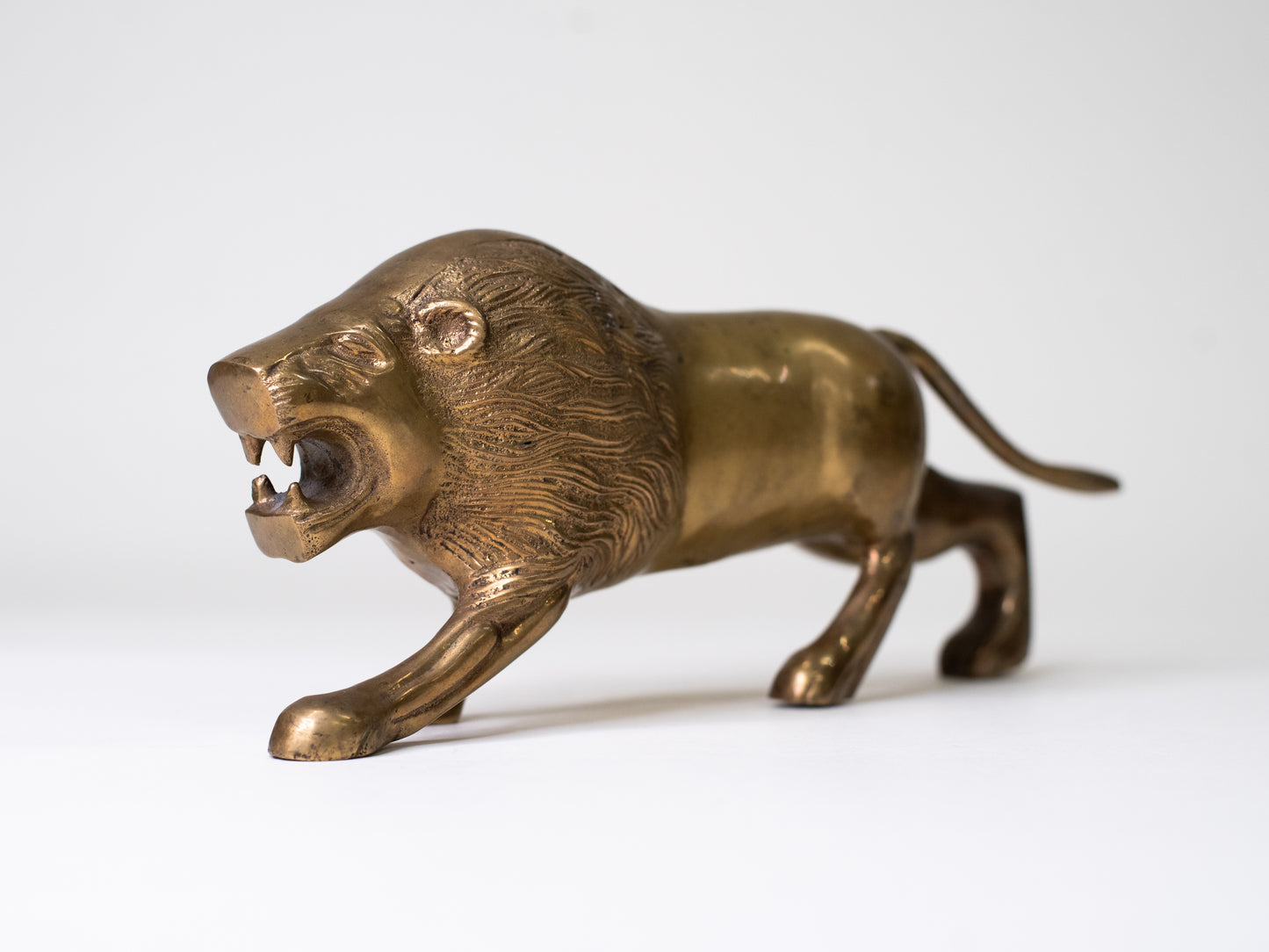 Mid-Century Solid Brass Lion Sculpture