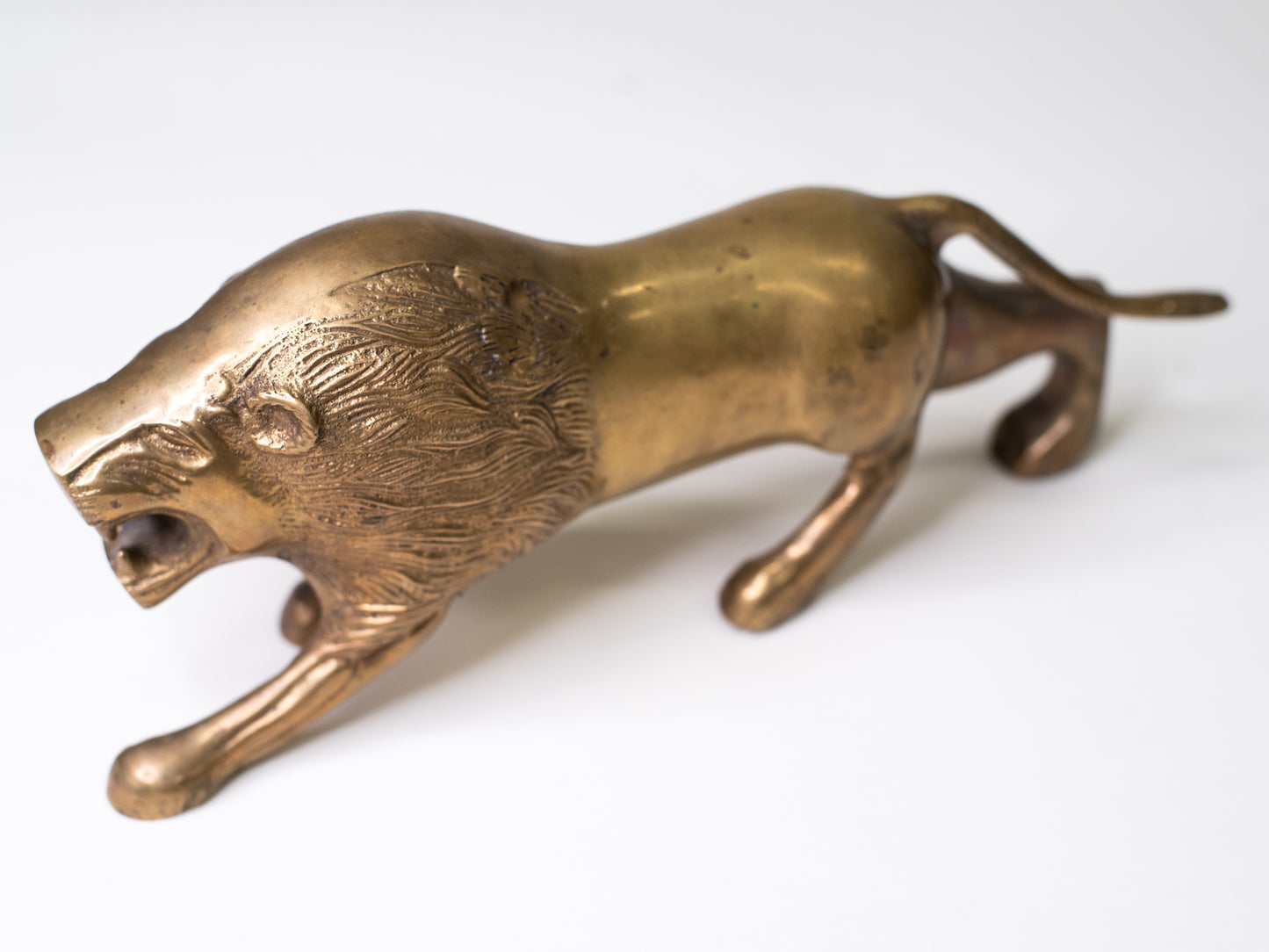 Mid-Century Solid Brass Lion Sculpture