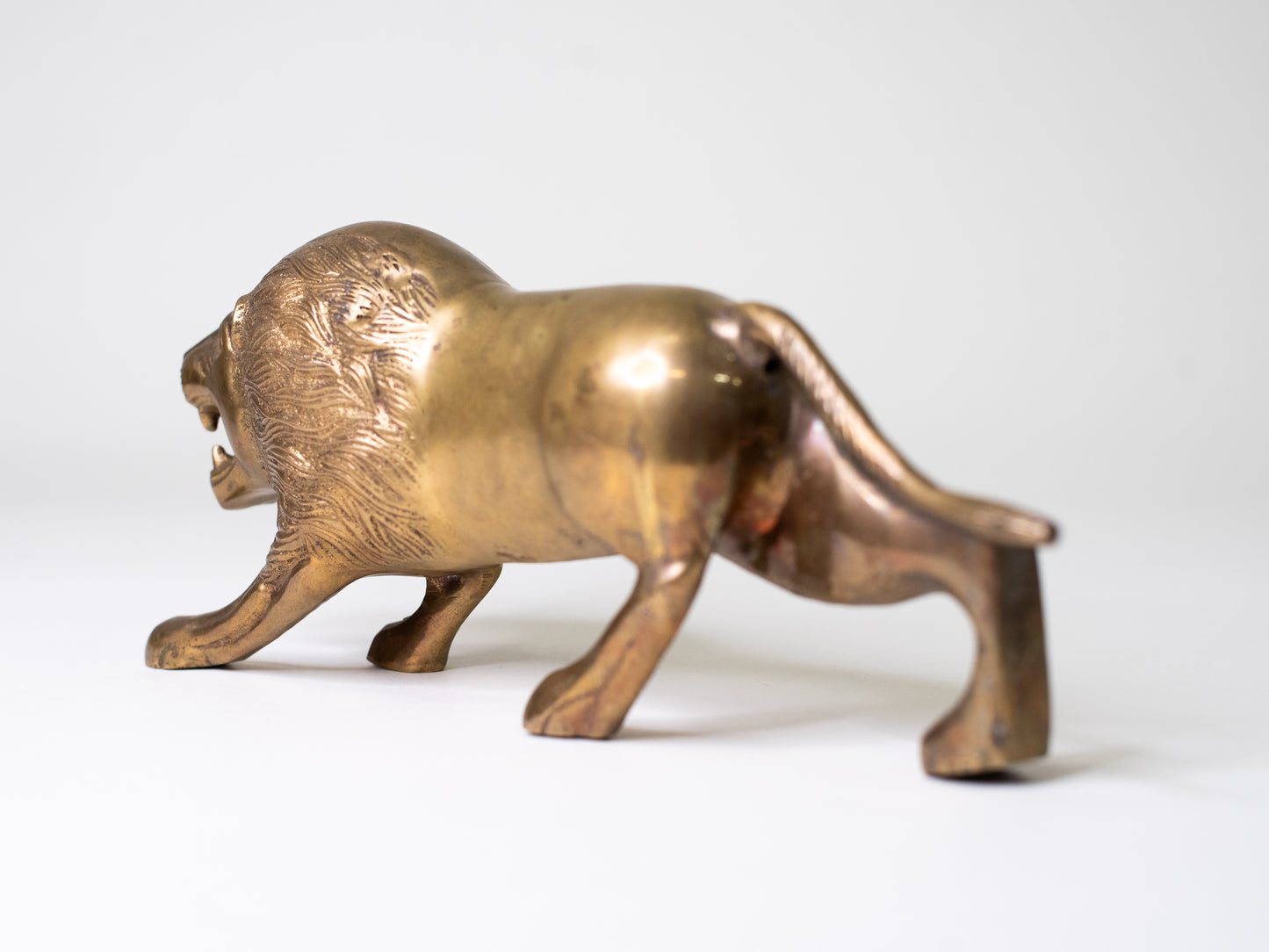 Mid-Century Solid Brass Lion Sculpture