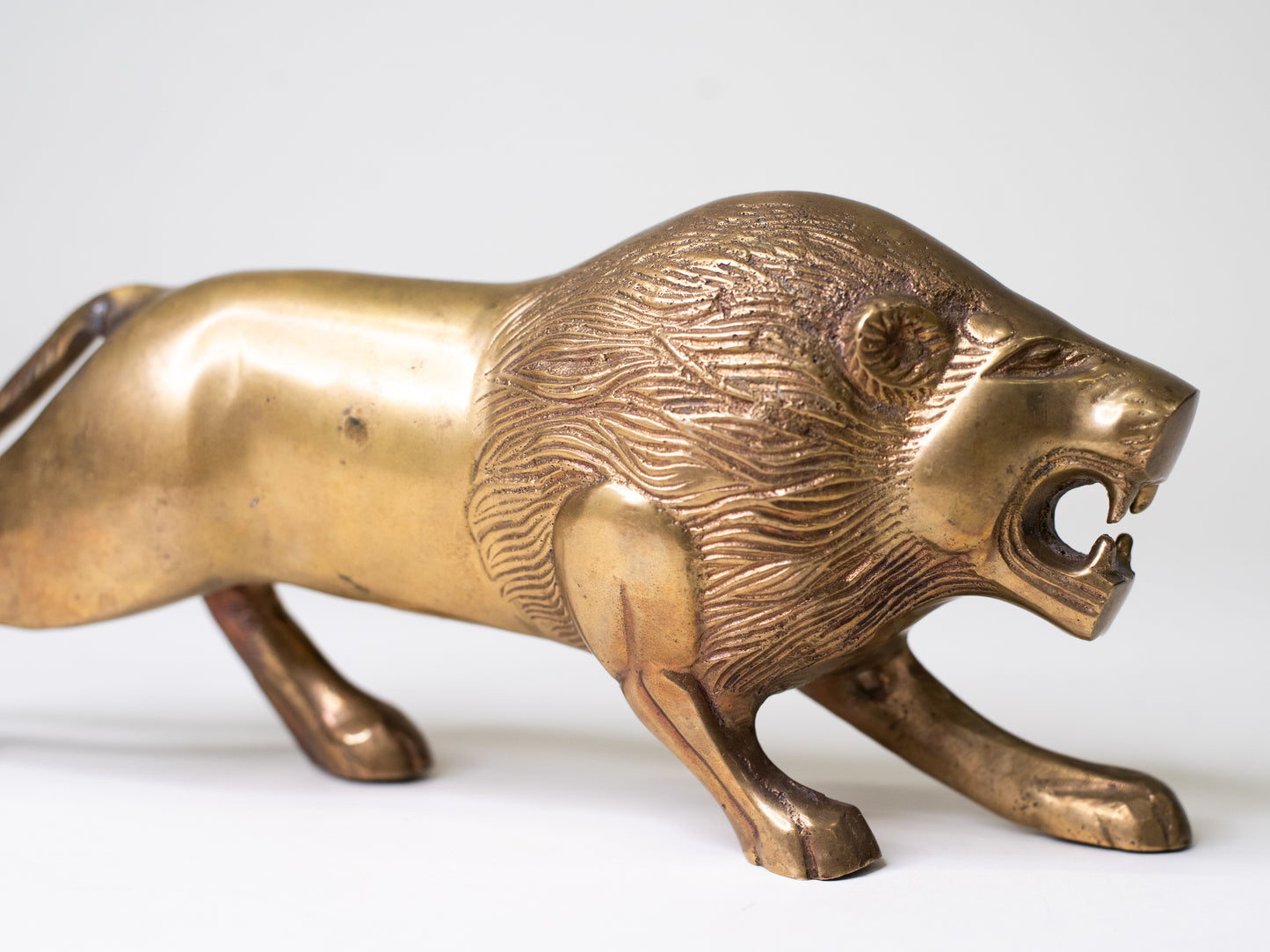 Mid-Century Solid Brass Lion Sculpture