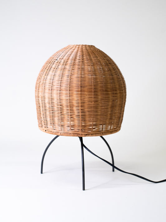 Vintage Mid-Century Woven Rattan Table Lamp