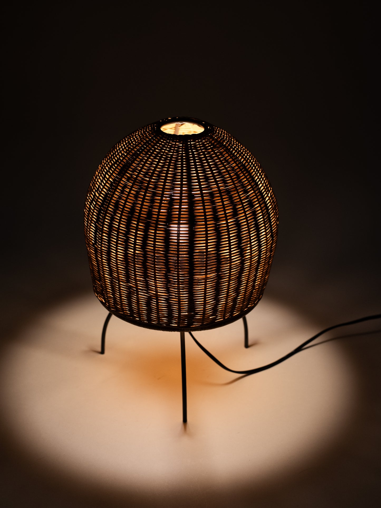 Vintage Mid-Century Woven Rattan Table Lamp