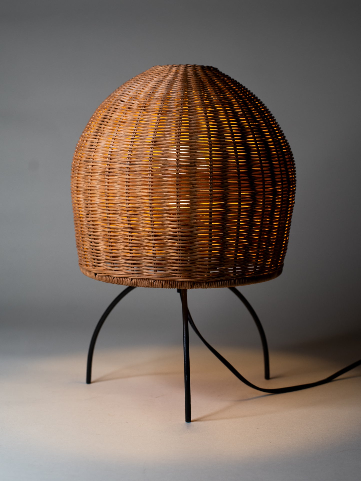 Vintage Mid-Century Woven Rattan Table Lamp