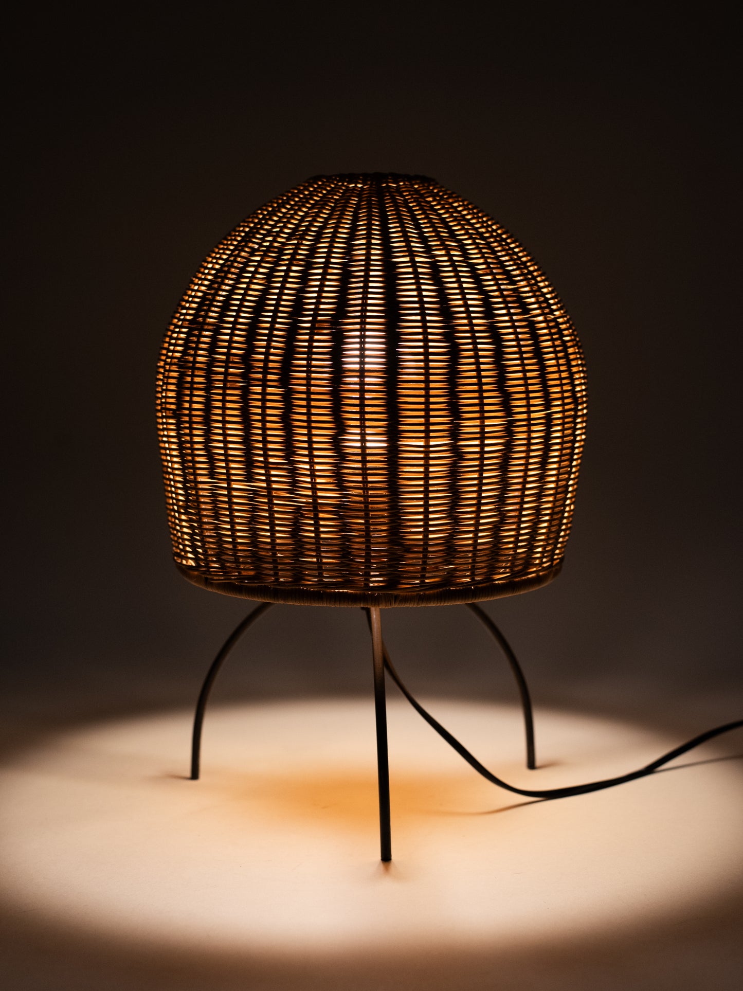 Vintage Mid-Century Woven Rattan Table Lamp
