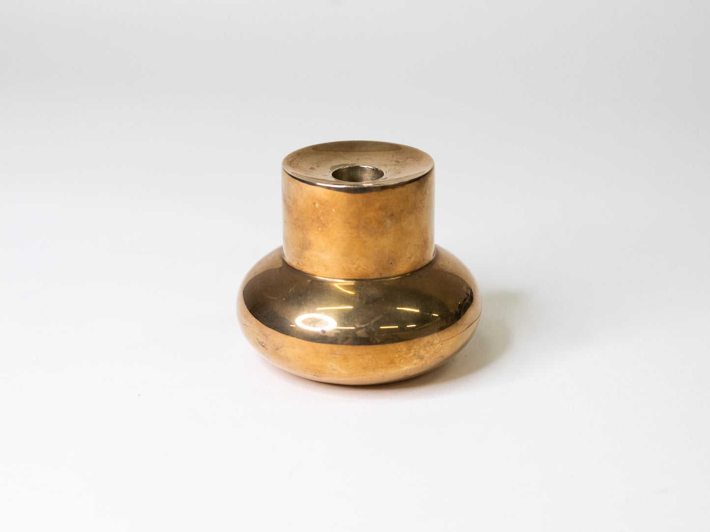Chunky Vintage Brass Reversible Candle Holder - Sweden, 1980
