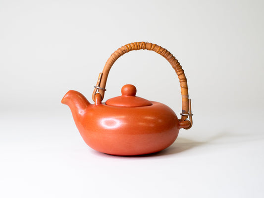 Kupittaan Savi Ceramic Pot with Rattan Handle – Finland, Mid-Century