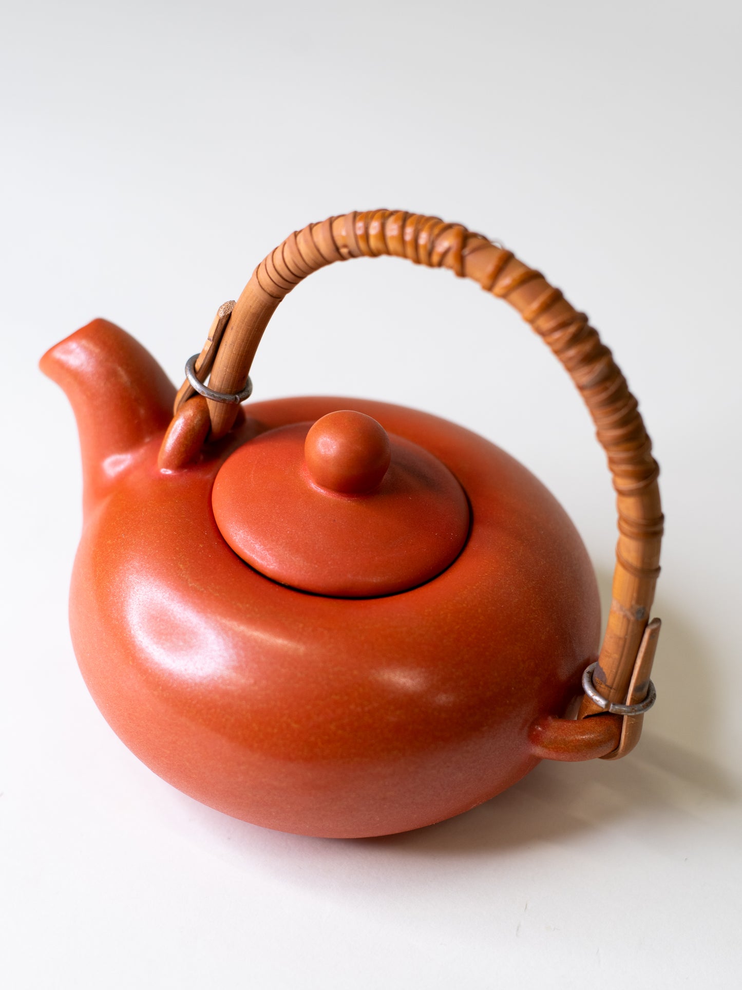 Kupittaan Savi Ceramic Pot with Rattan Handle – Finland, Mid-Century