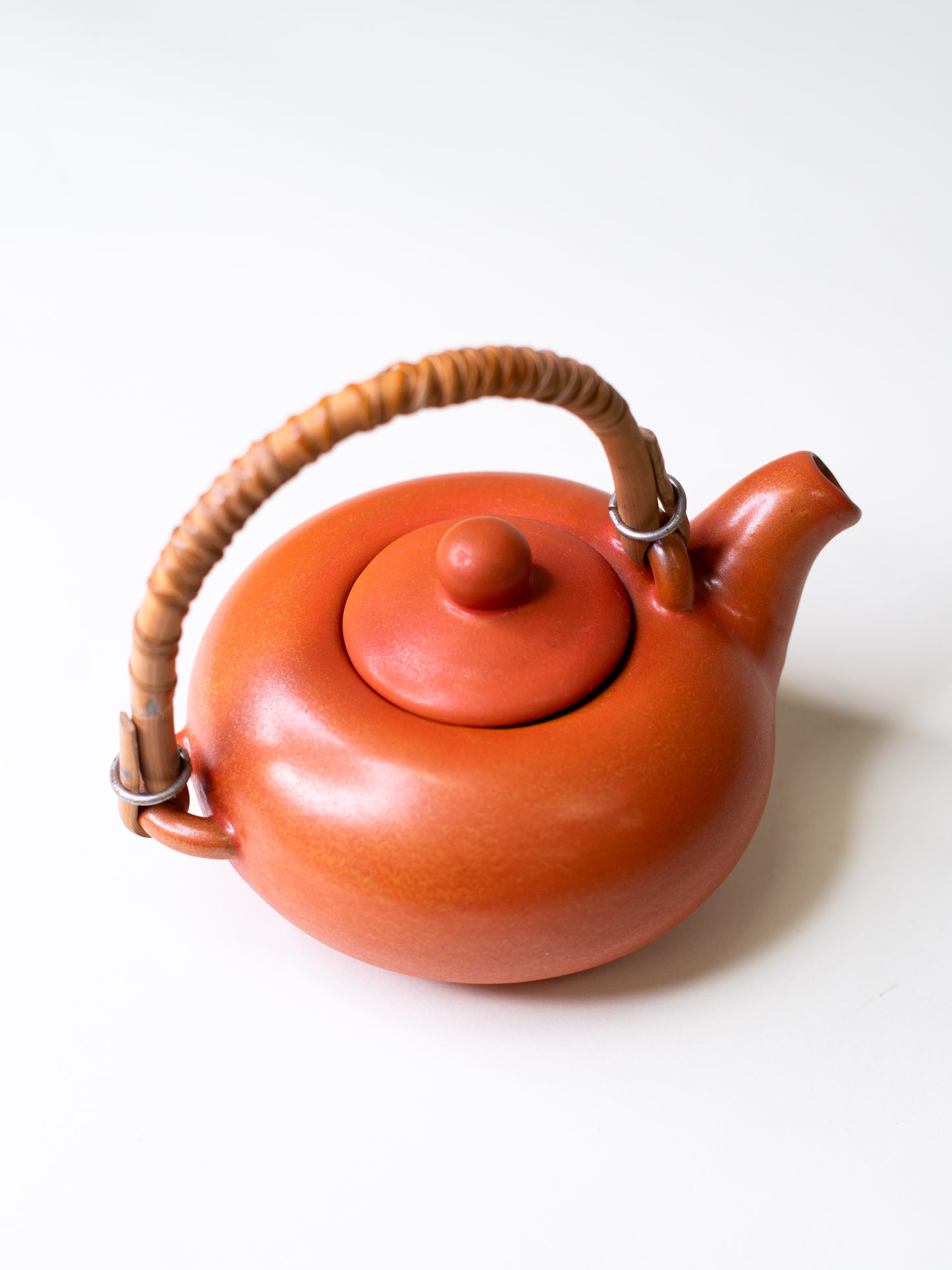 Kupittaan Savi Ceramic Pot with Rattan Handle – Finland, Mid-Century