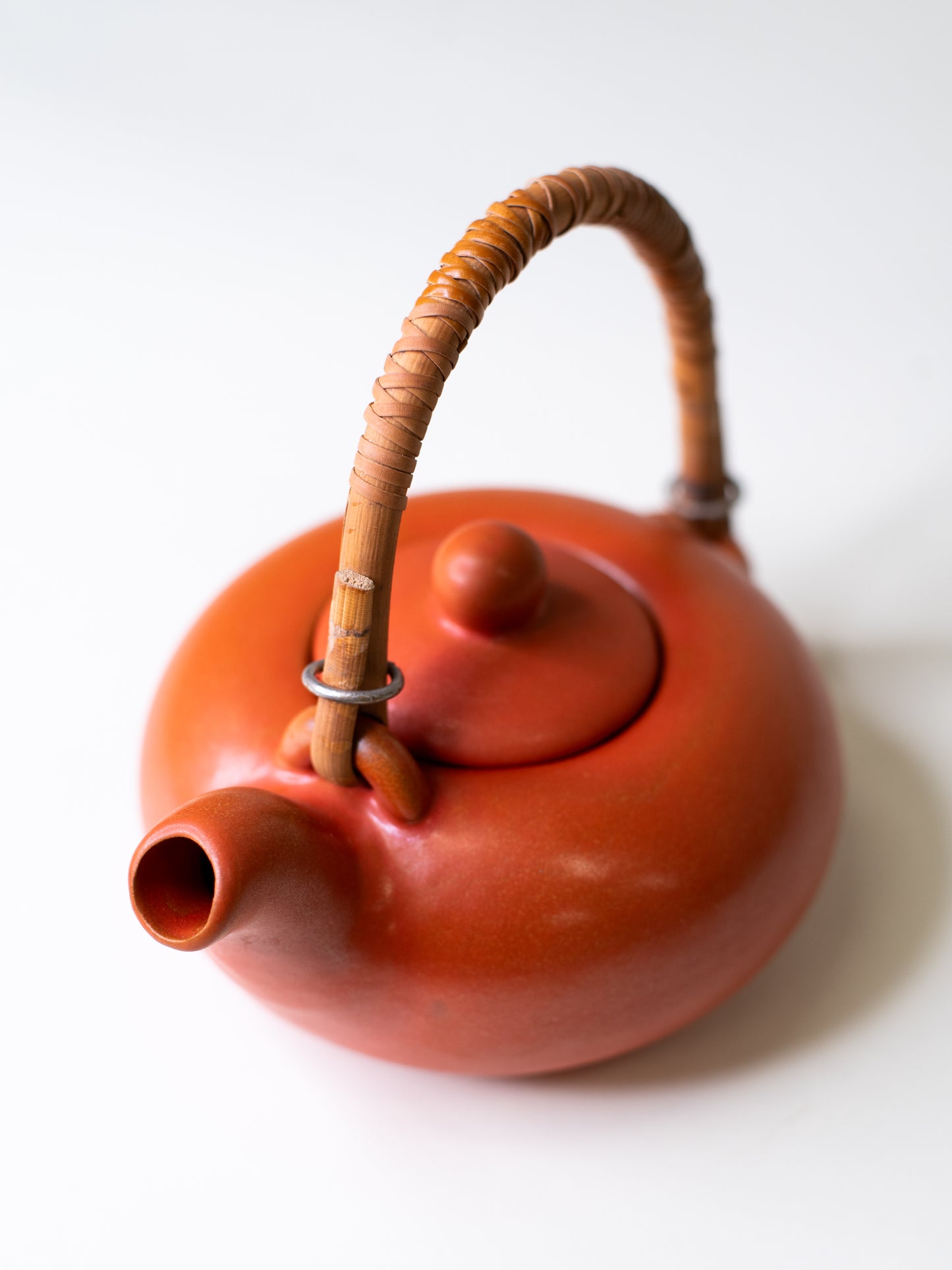 Kupittaan Savi Ceramic Pot with Rattan Handle – Finland, Mid-Century