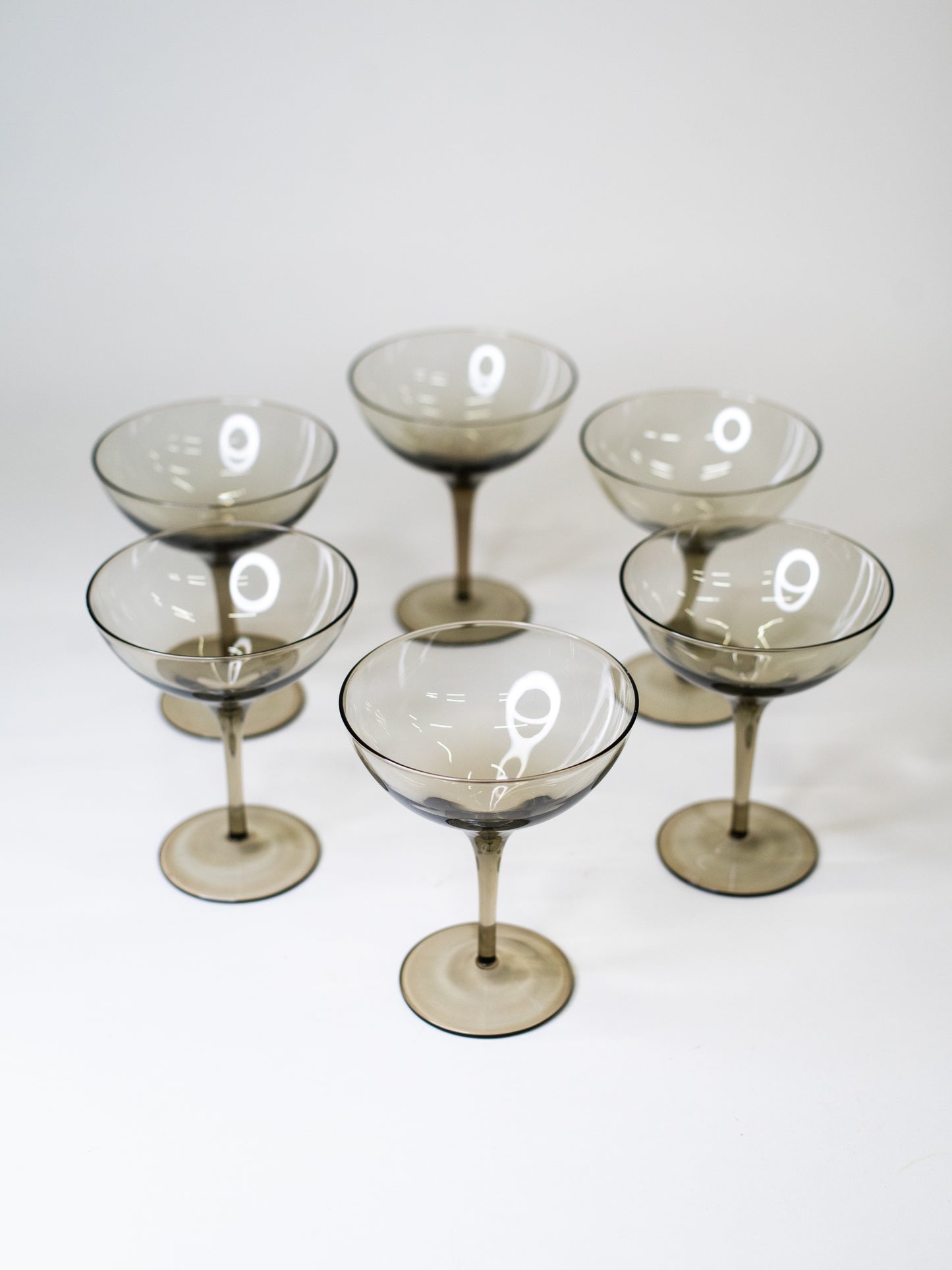 Vintage Smoky Glass Coupes - Europe, Mid-Century – Set of 6