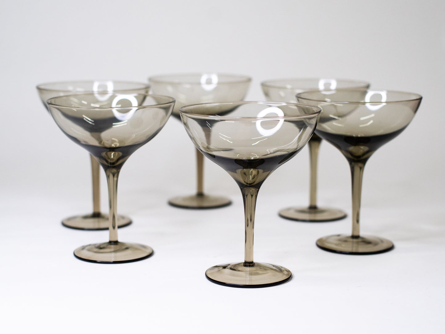 Vintage Smoky Glass Coupes - Europe, Mid-Century – Set of 6