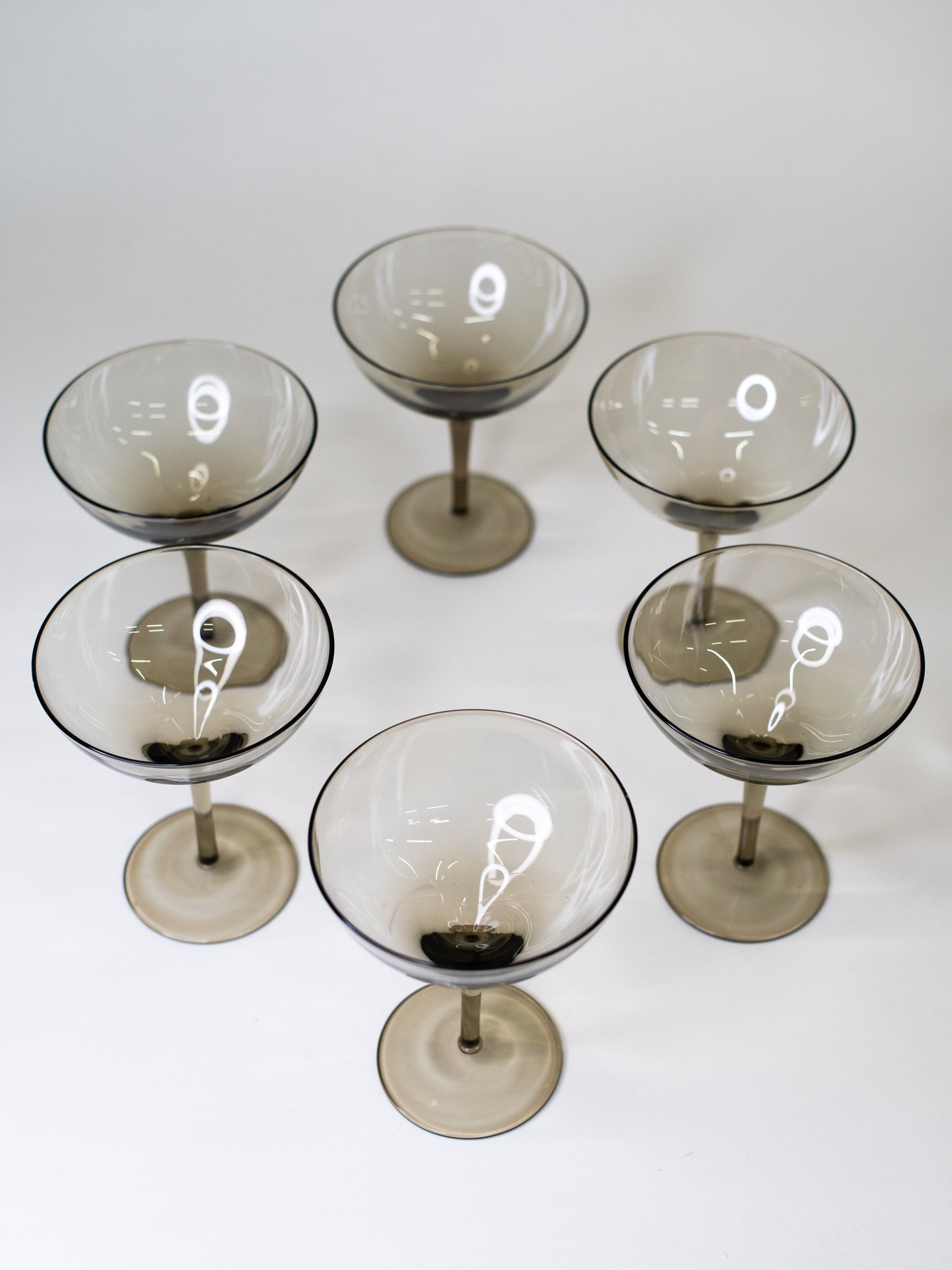 Vintage Smoky Glass Coupes - Europe, Mid-Century – Set of 6