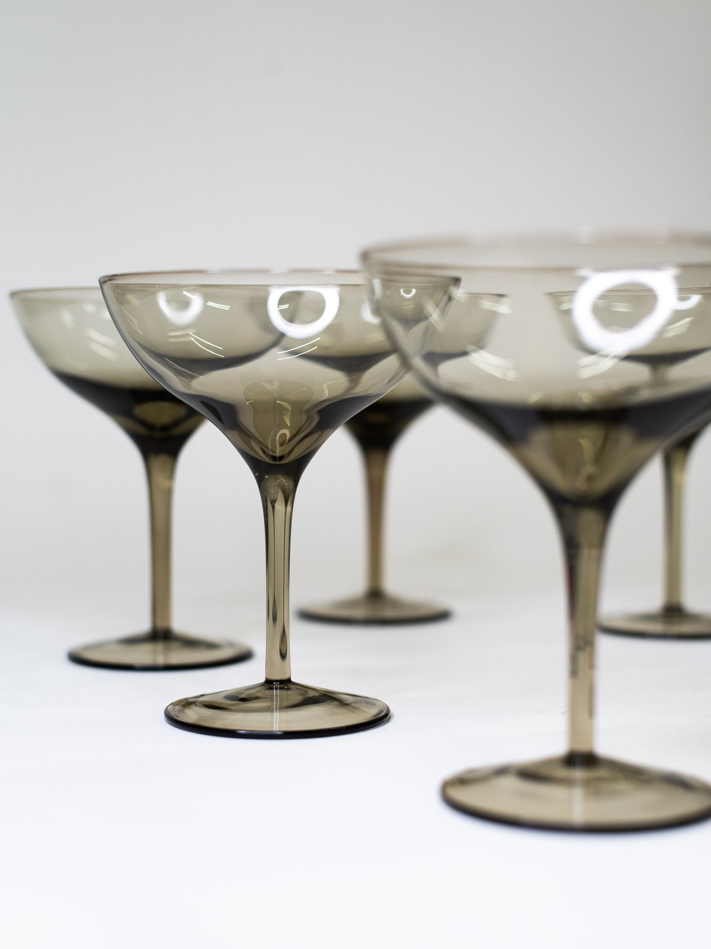 Vintage Smoky Glass Coupes - Europe, Mid-Century – Set of 6
