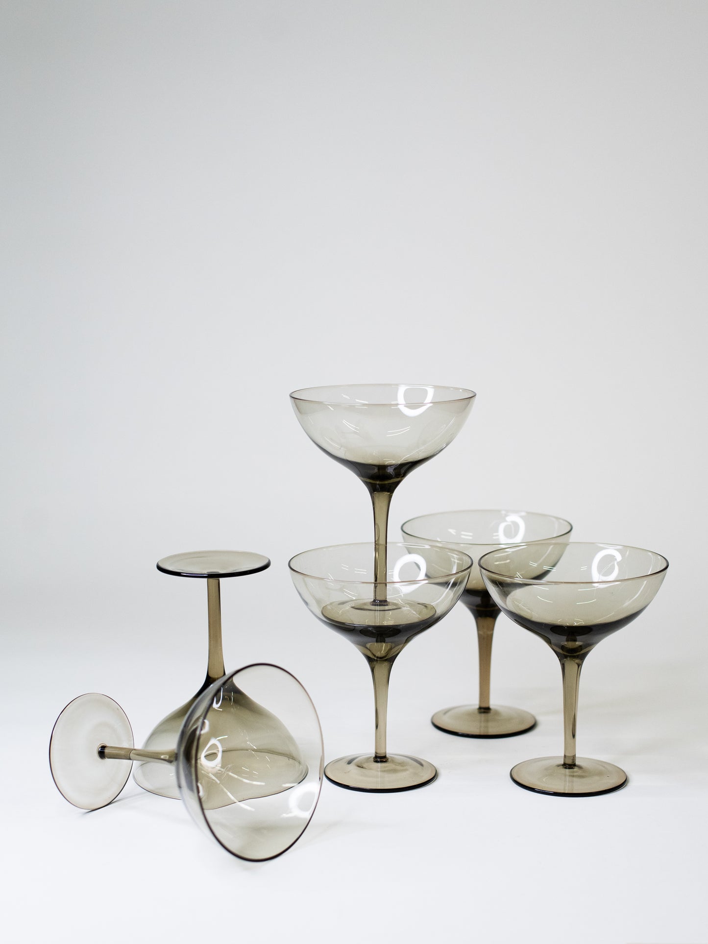 Vintage Smoky Glass Coupes - Europe, Mid-Century – Set of 6