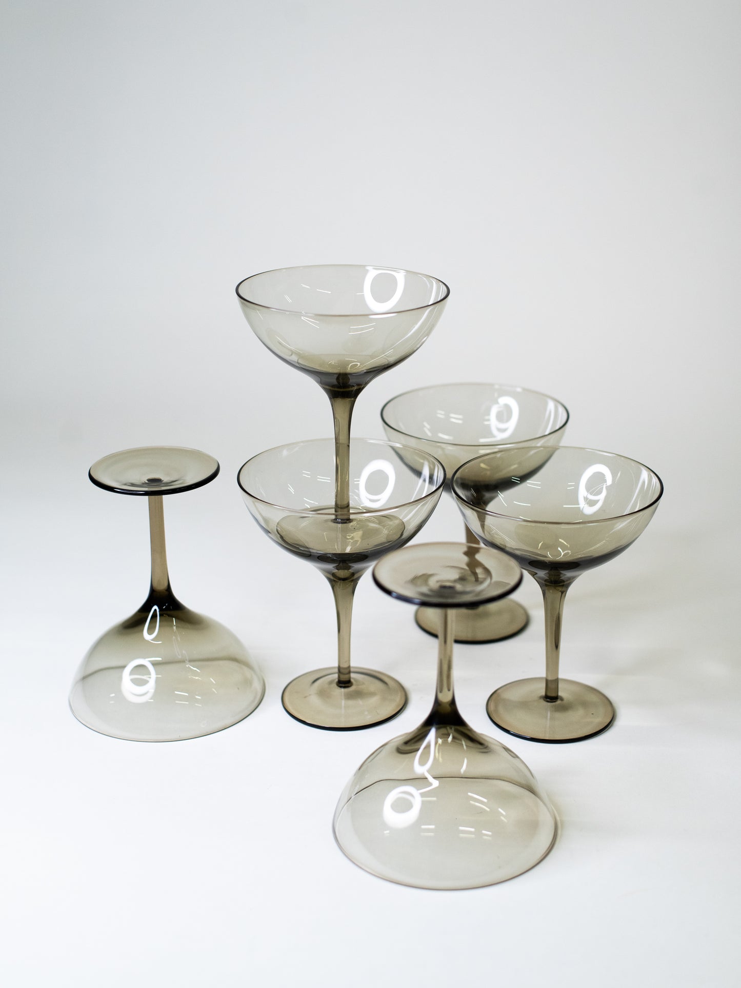 Vintage Smoky Glass Coupes - Europe, Mid-Century – Set of 6