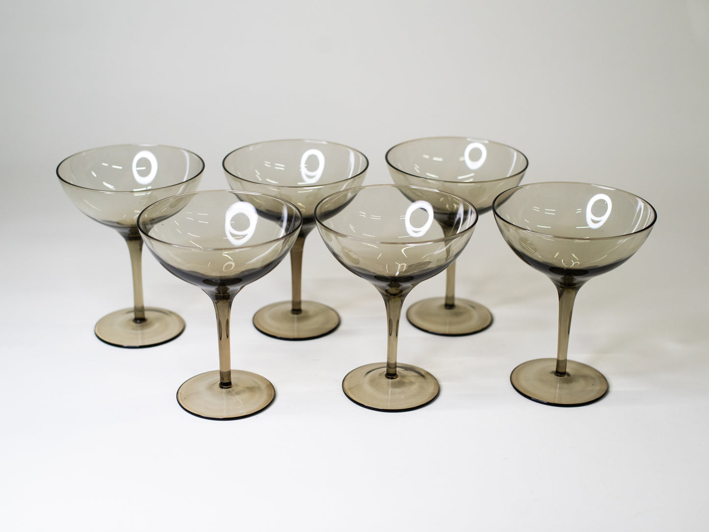 Vintage Smoky Glass Coupes - Europe, Mid-Century – Set of 6