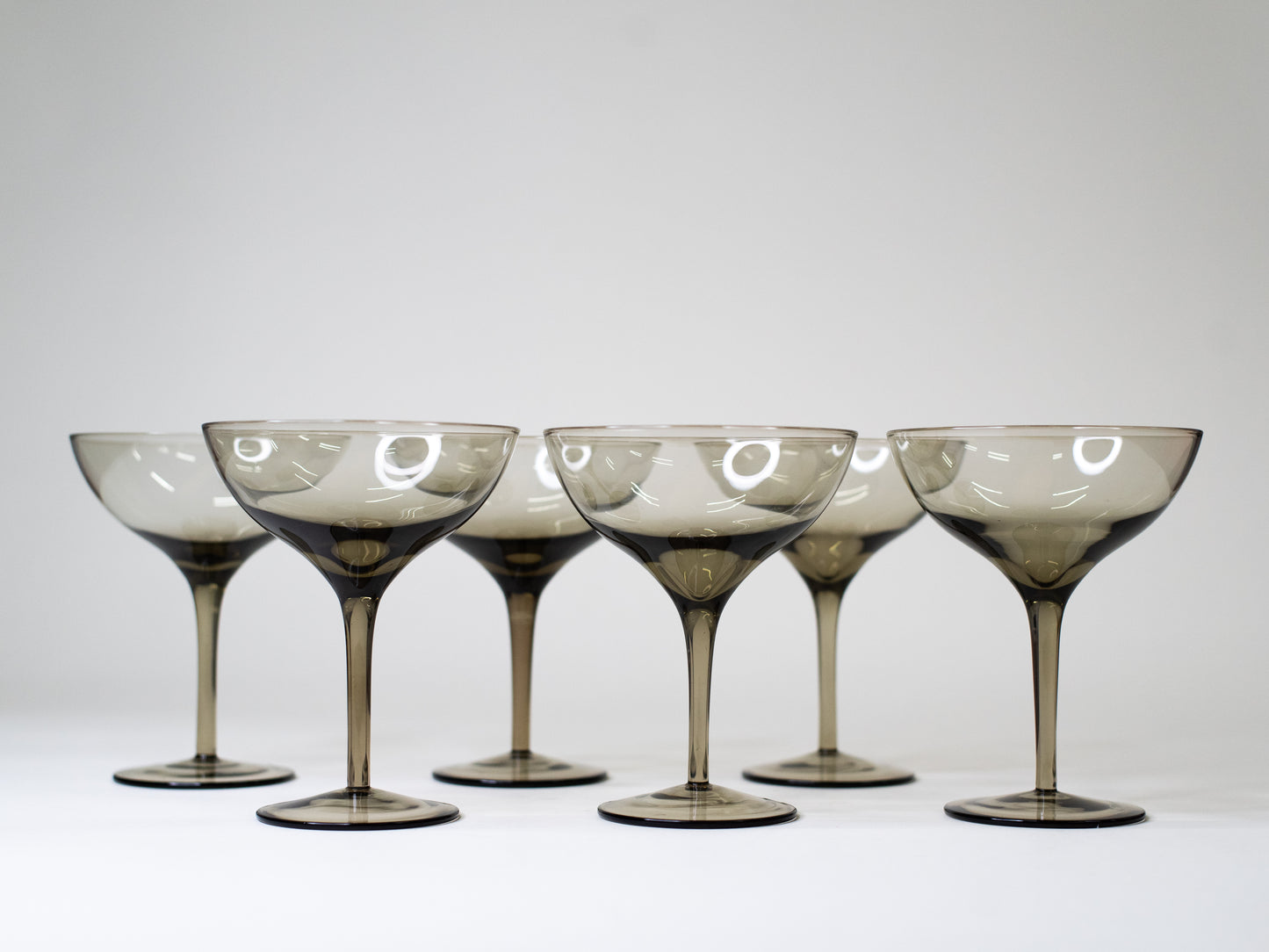 Vintage Smoky Glass Coupes - Europe, Mid-Century – Set of 6