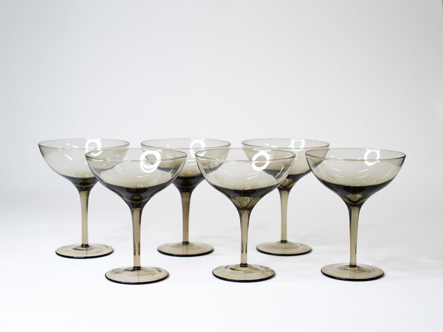 Vintage Smoky Glass Coupes - Europe, Mid-Century – Set of 6