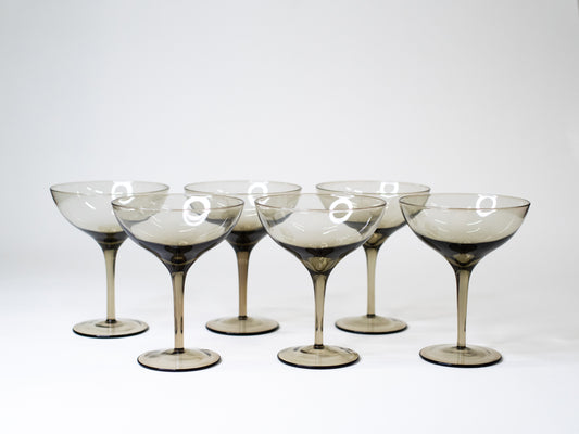 Vintage Smoky Glass Coupes - Europe, Mid-Century – Set of 6