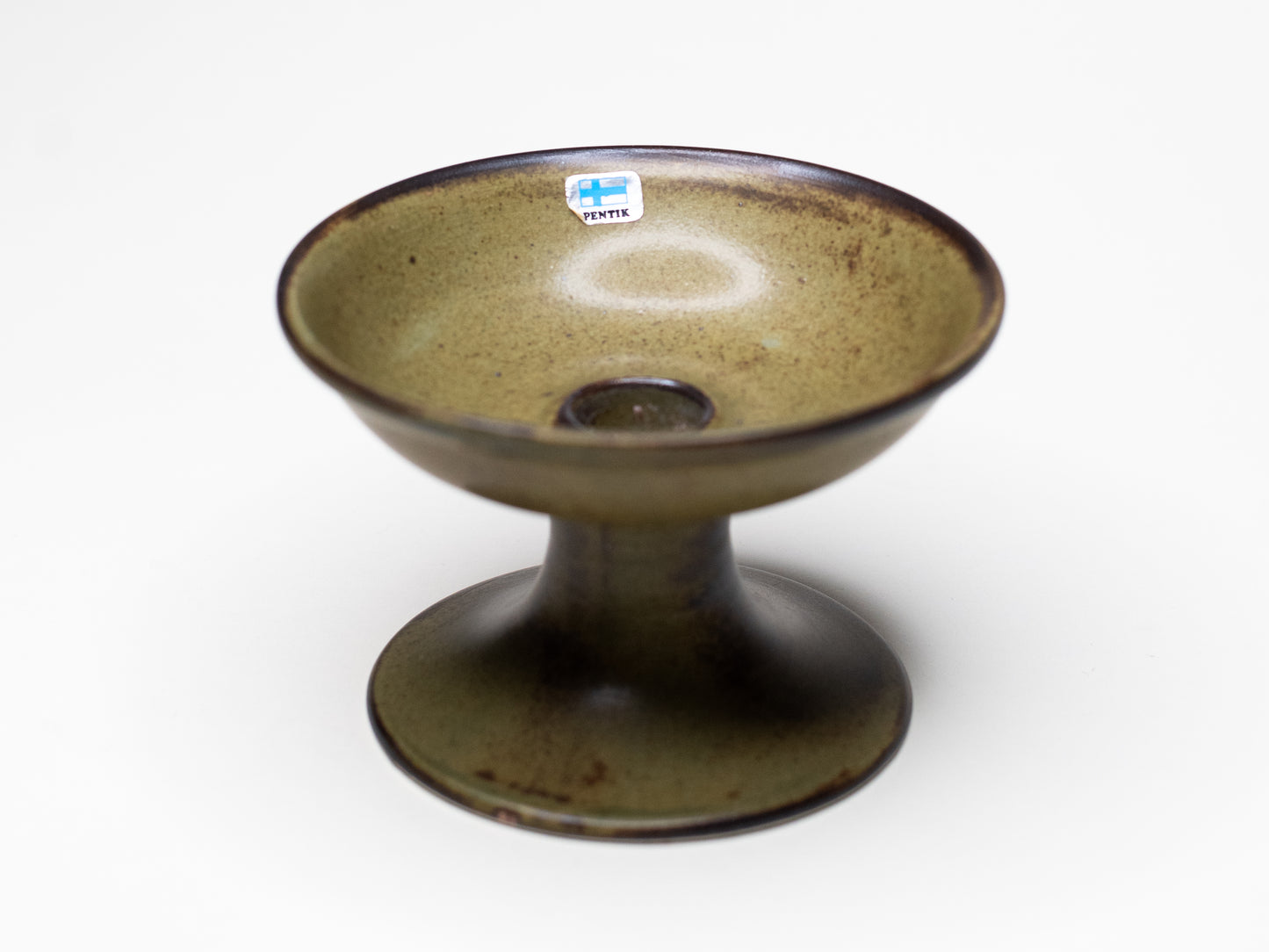 Vintage Ceramic Candle Holder with Green Glaze - Pentik, Finland 1970s