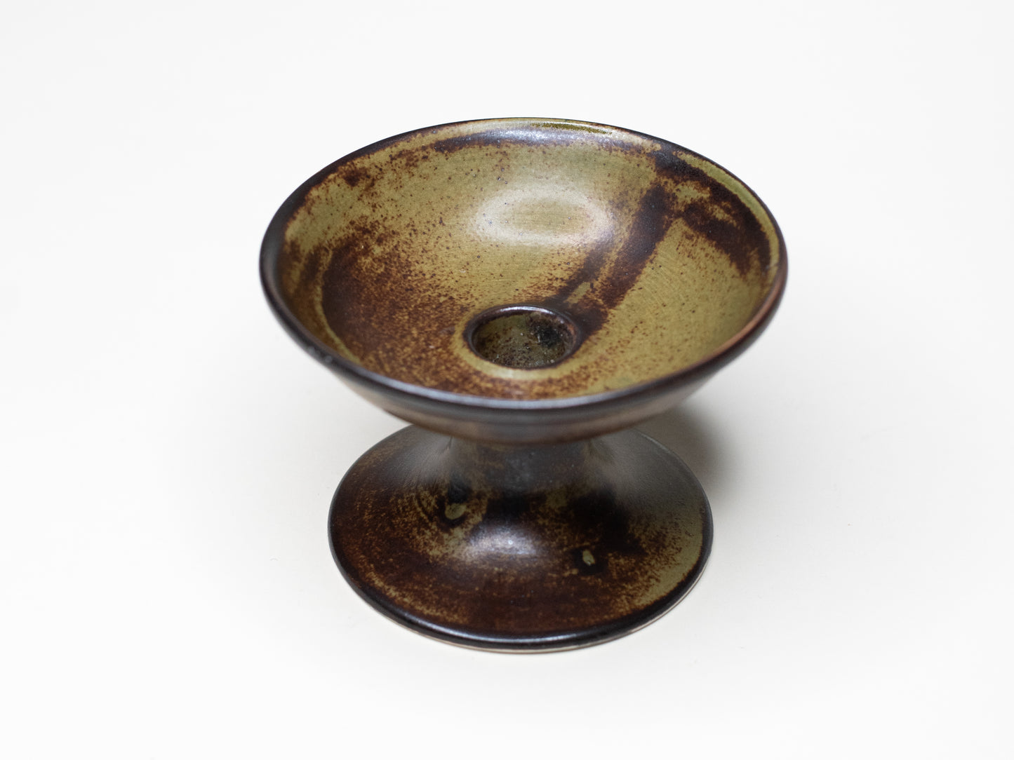 Vintage Ceramic Candle Holder with Dark Green Glaze - Pentik, Finland 1970s
