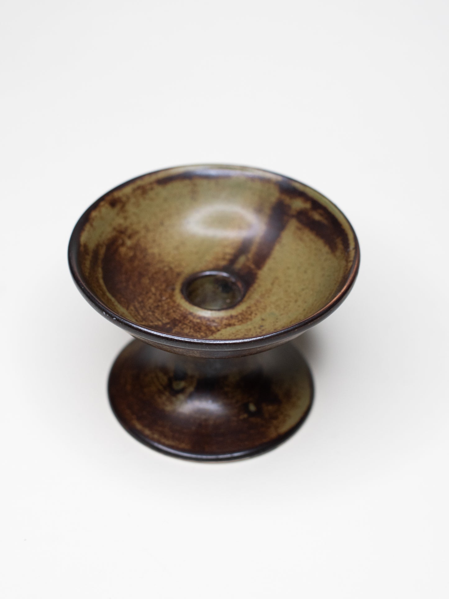 Vintage Ceramic Candle Holder with Dark Green Glaze - Pentik, Finland 1970s