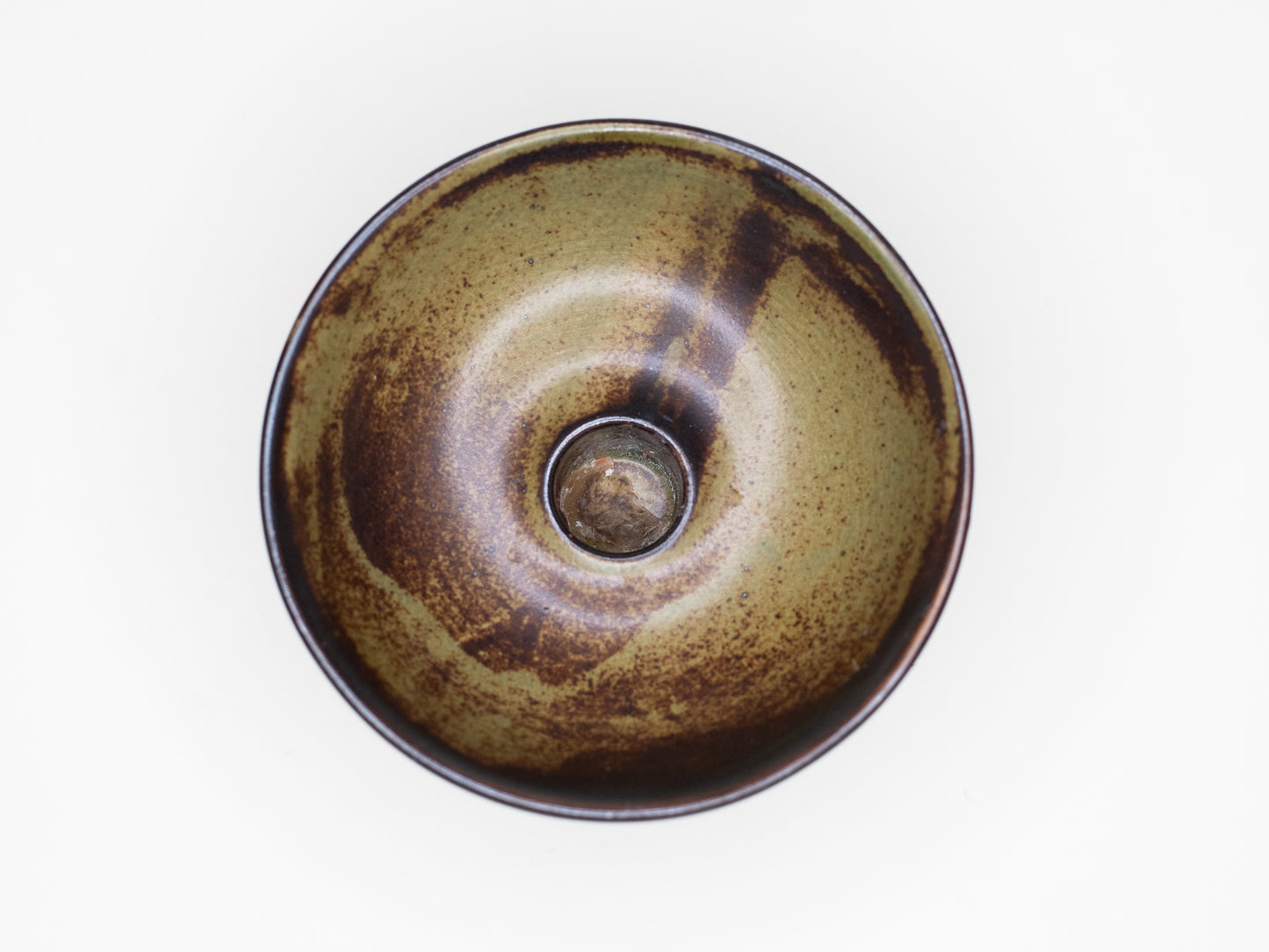 Vintage Ceramic Candle Holder with Dark Green Glaze - Pentik, Finland 1970s