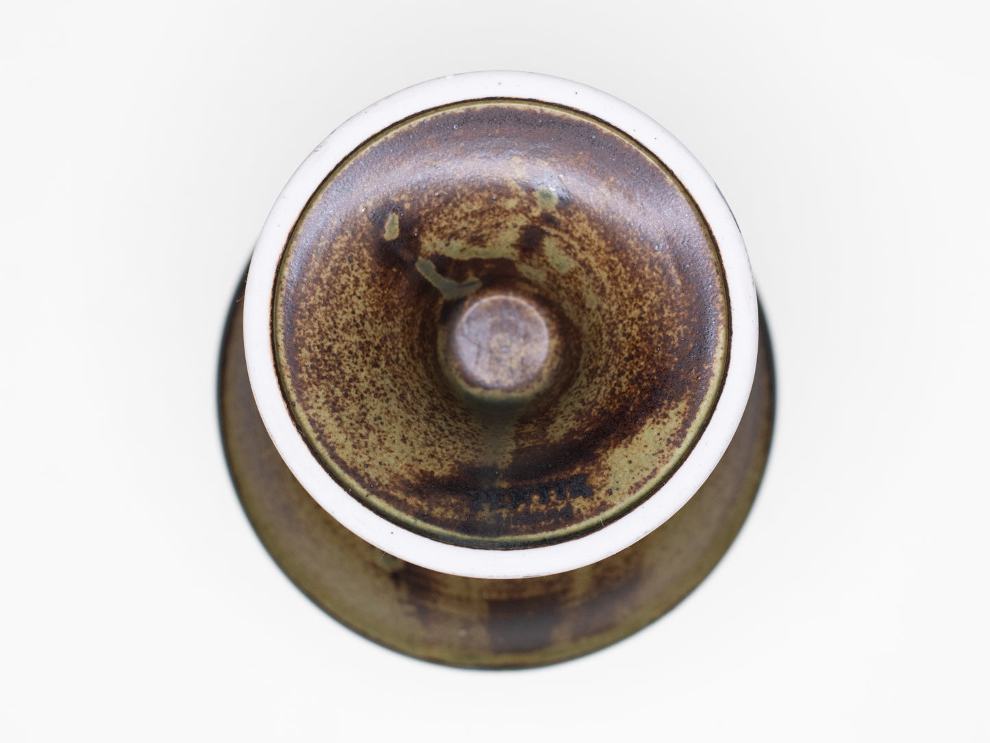 Vintage Ceramic Candle Holder with Dark Green Glaze - Pentik, Finland 1970s
