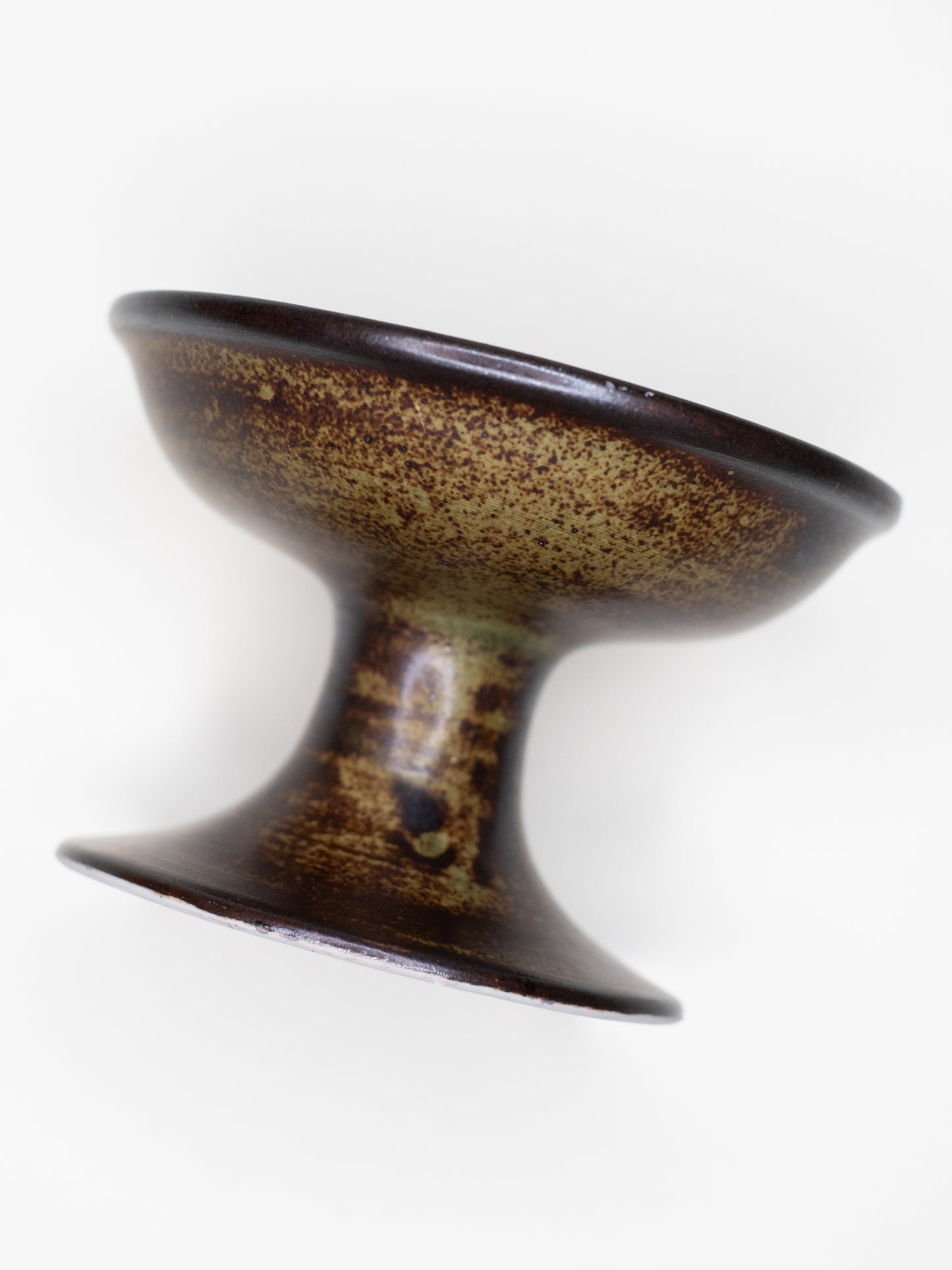 Vintage Ceramic Candle Holder with Dark Green Glaze - Pentik, Finland 1970s
