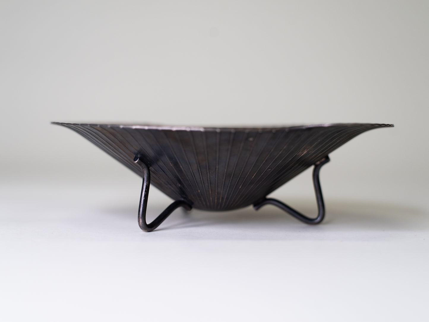 Rare Silver-Plated Ribbed Bowl on Tripod Base - USSR, Mid-Century