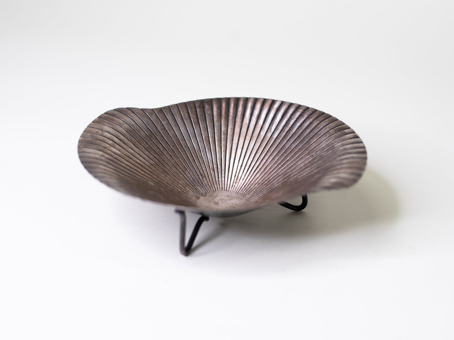 Rare Silver-Plated Ribbed Bowl on Tripod Base - USSR, Mid-Century