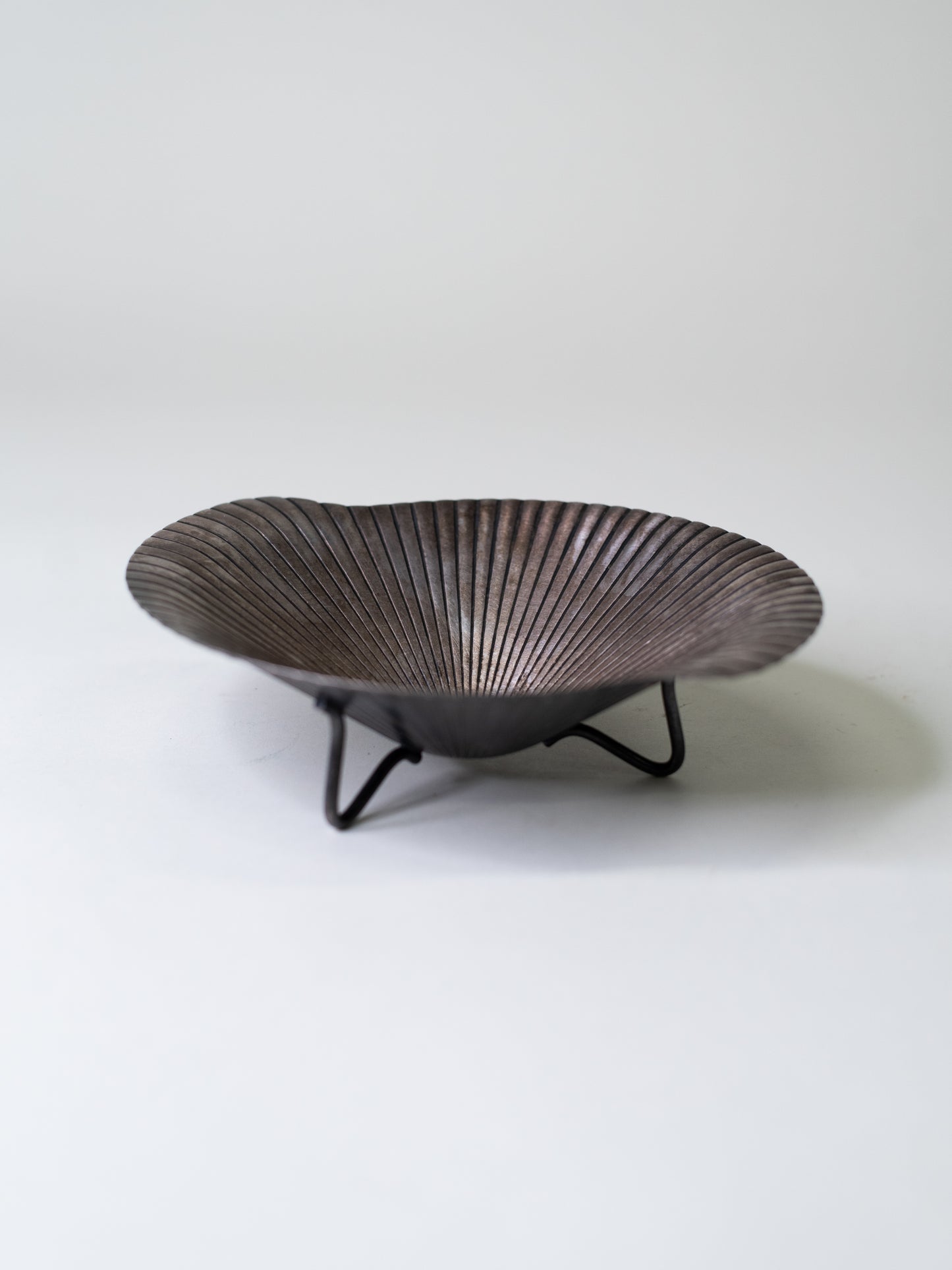 Rare Silver-Plated Ribbed Bowl on Tripod Base - USSR, Mid-Century