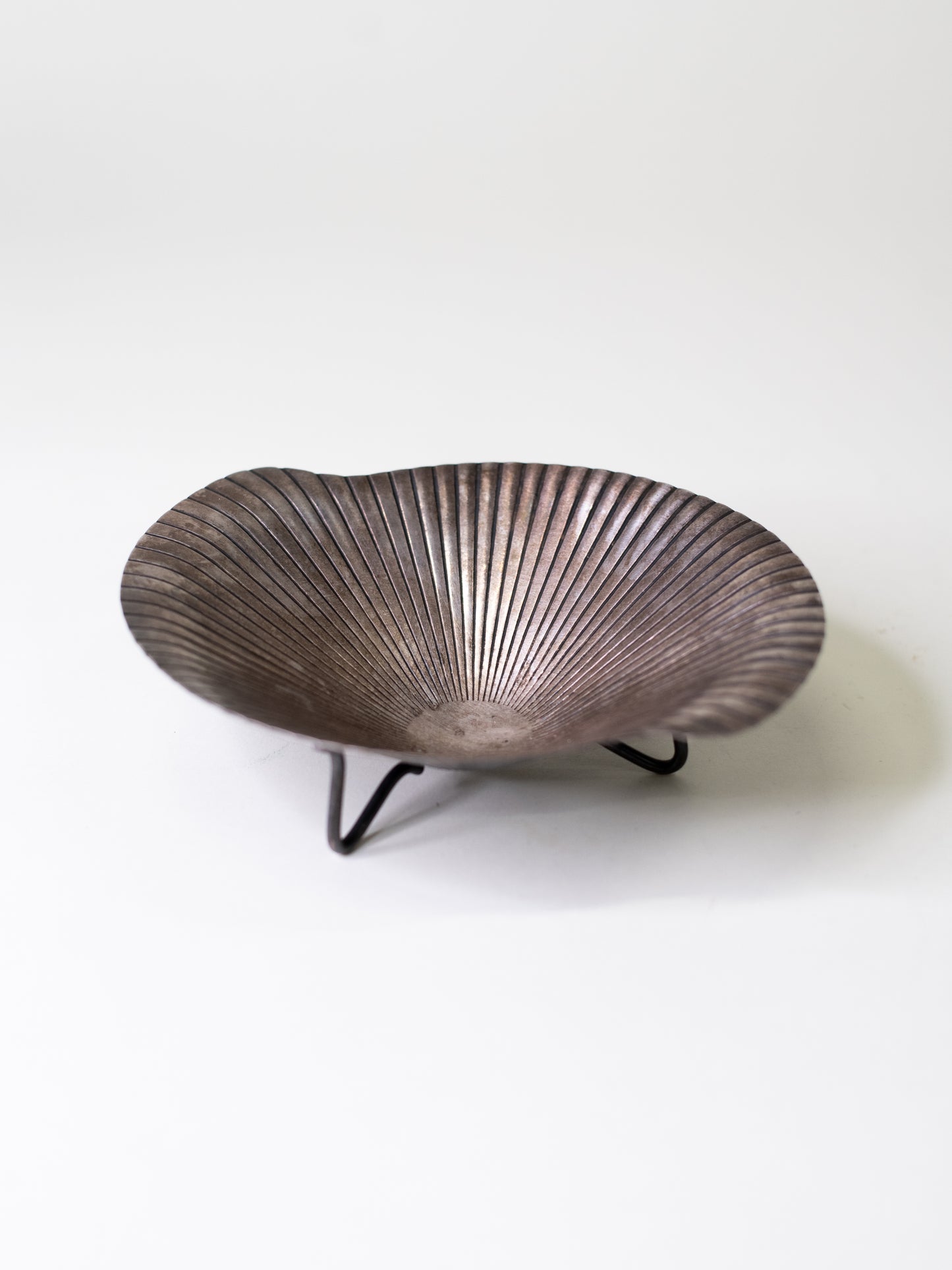 Rare Silver-Plated Ribbed Bowl on Tripod Base - USSR, Mid-Century