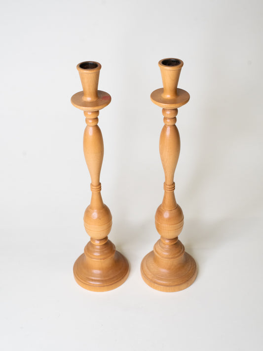 Pair of Vintage Wooden Candle Holders - Scandinavian, 1960s–1970s