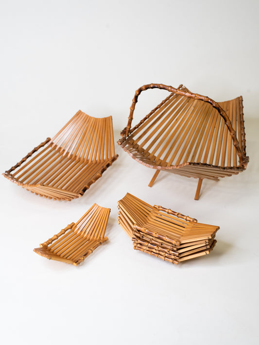 Rare Mid-Century Folding Bamboo Serving Set - Japan 1960s