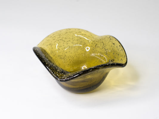 Amber Bubble Glass Bowl by La Verrerie de Biot - France, 1970s