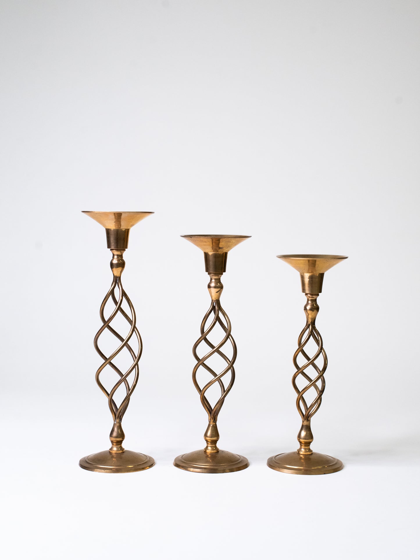 Handmade Mid-Century Brass Spiral Candleholders - Set of Three