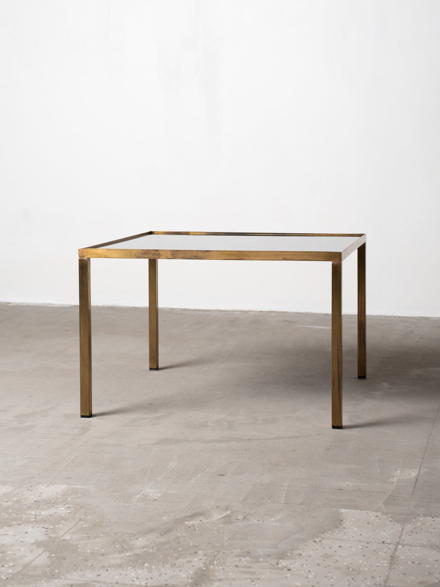 Square Brass & Black Glass Coffee Table - 1970s European Modernism