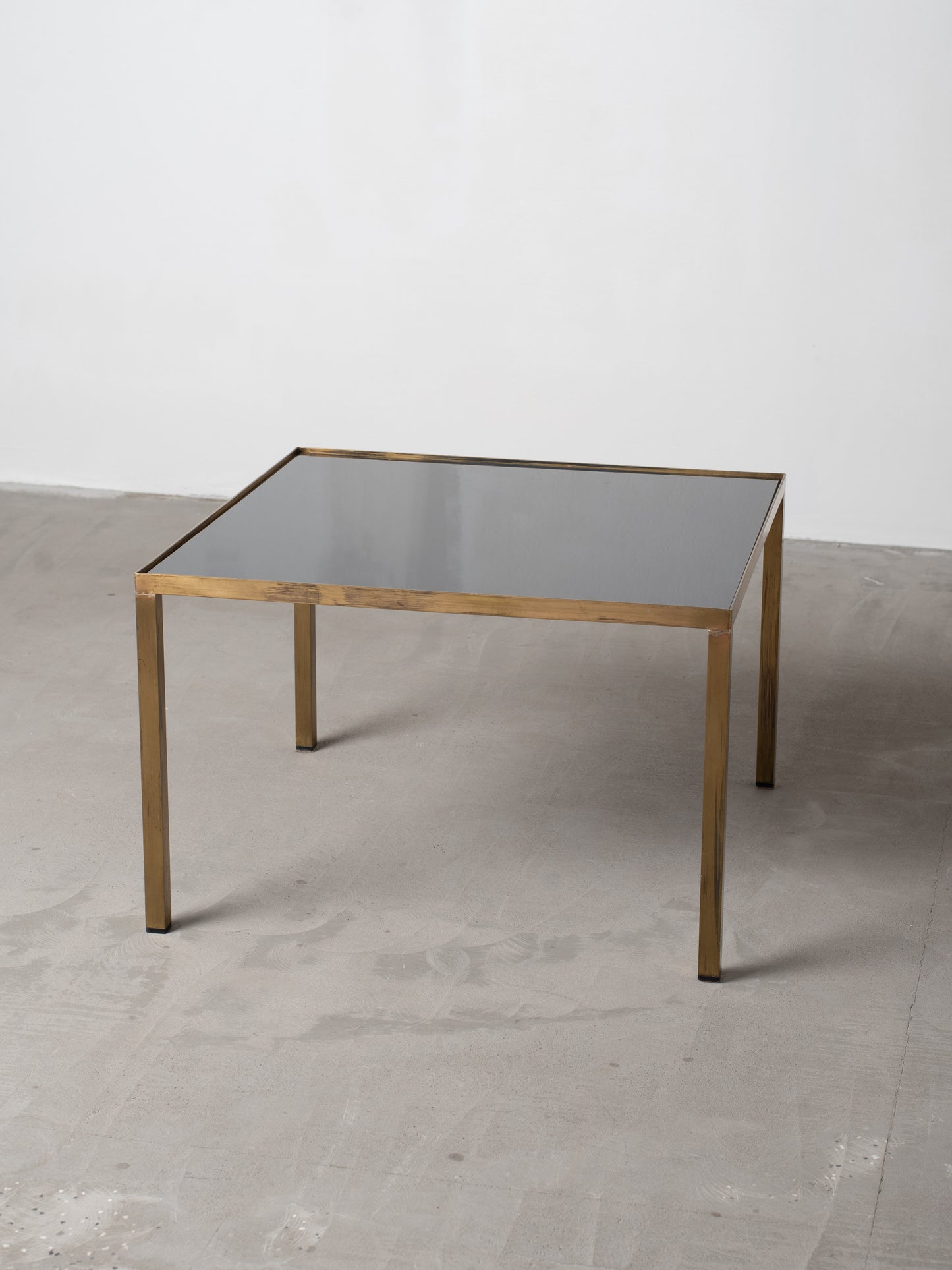 Square Brass & Black Glass Coffee Table - 1970s European Modernism