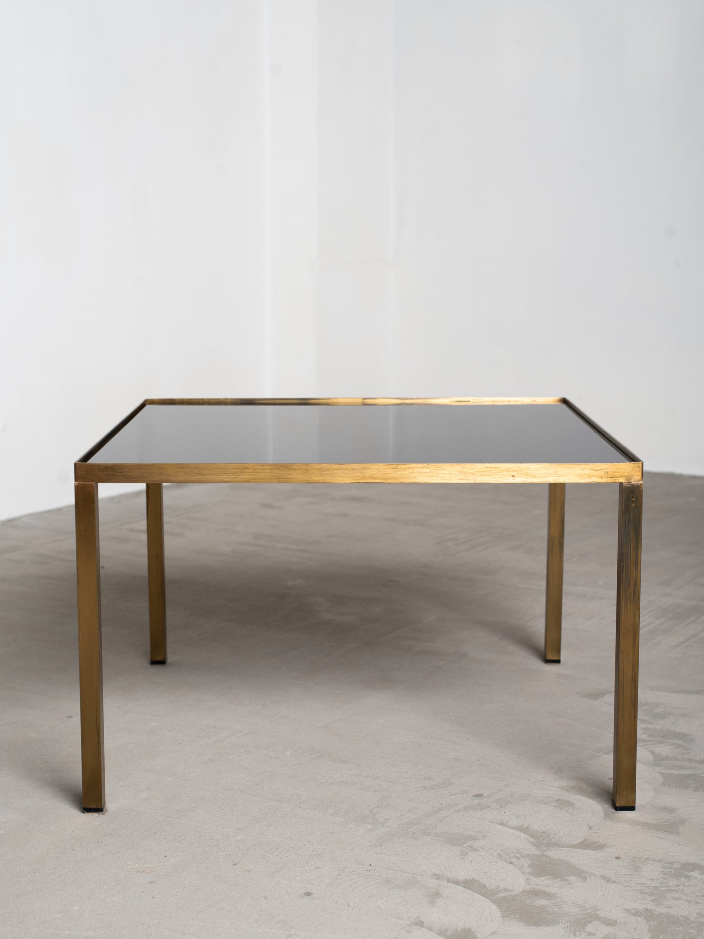 Square Brass & Black Glass Coffee Table - 1970s European Modernism