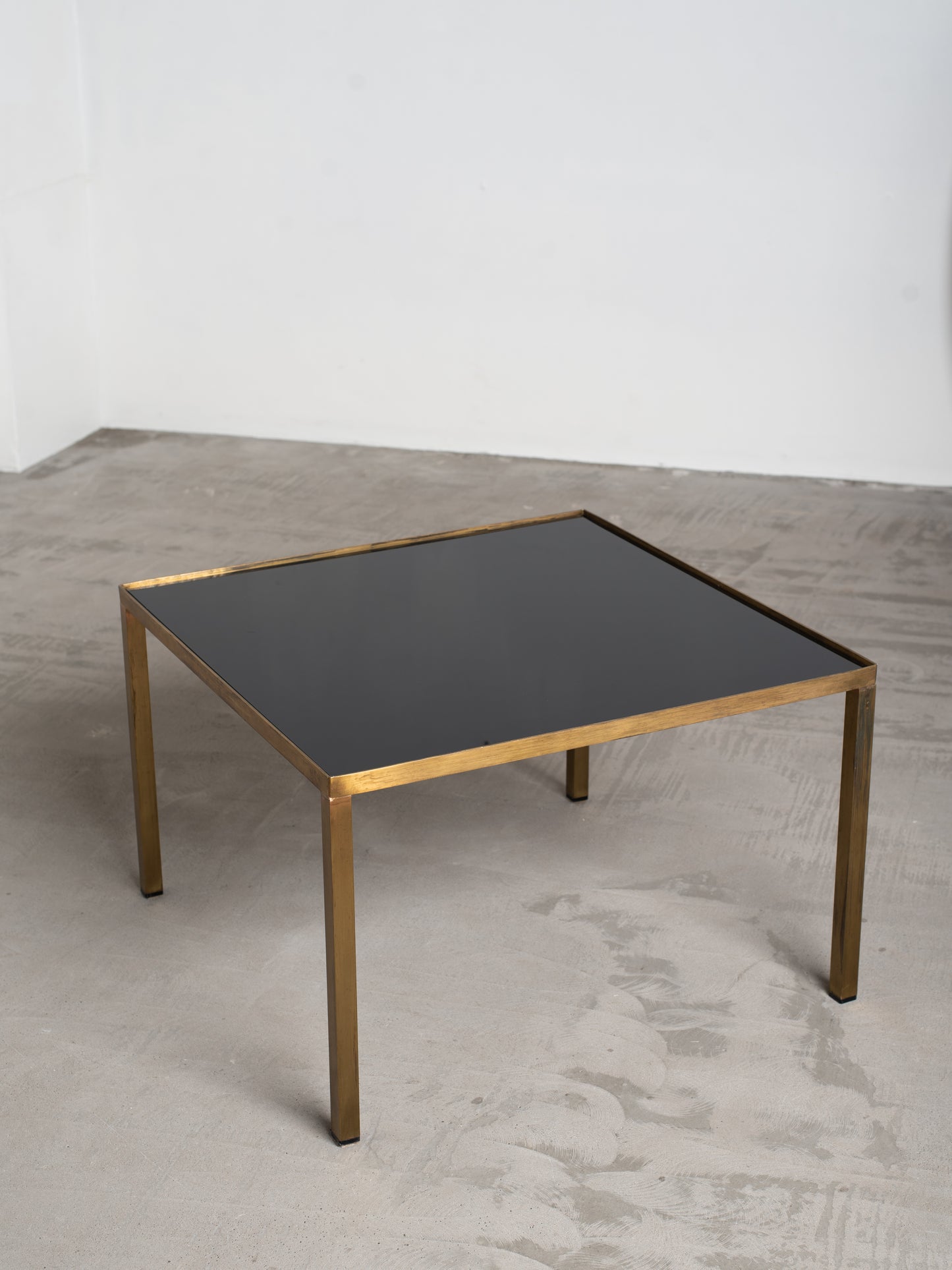 Square Brass & Black Glass Coffee Table - 1970s European Modernism