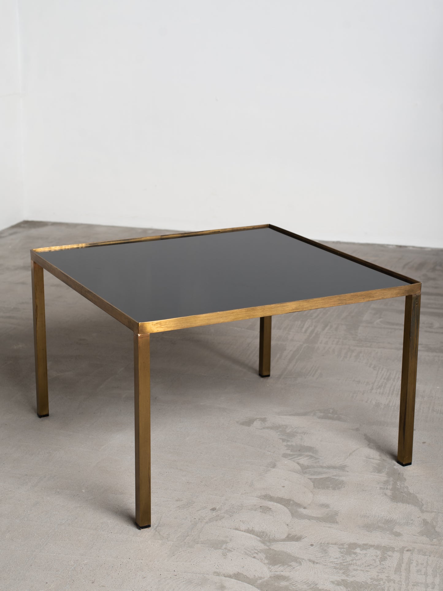 Square Brass & Black Glass Coffee Table - 1970s European Modernism
