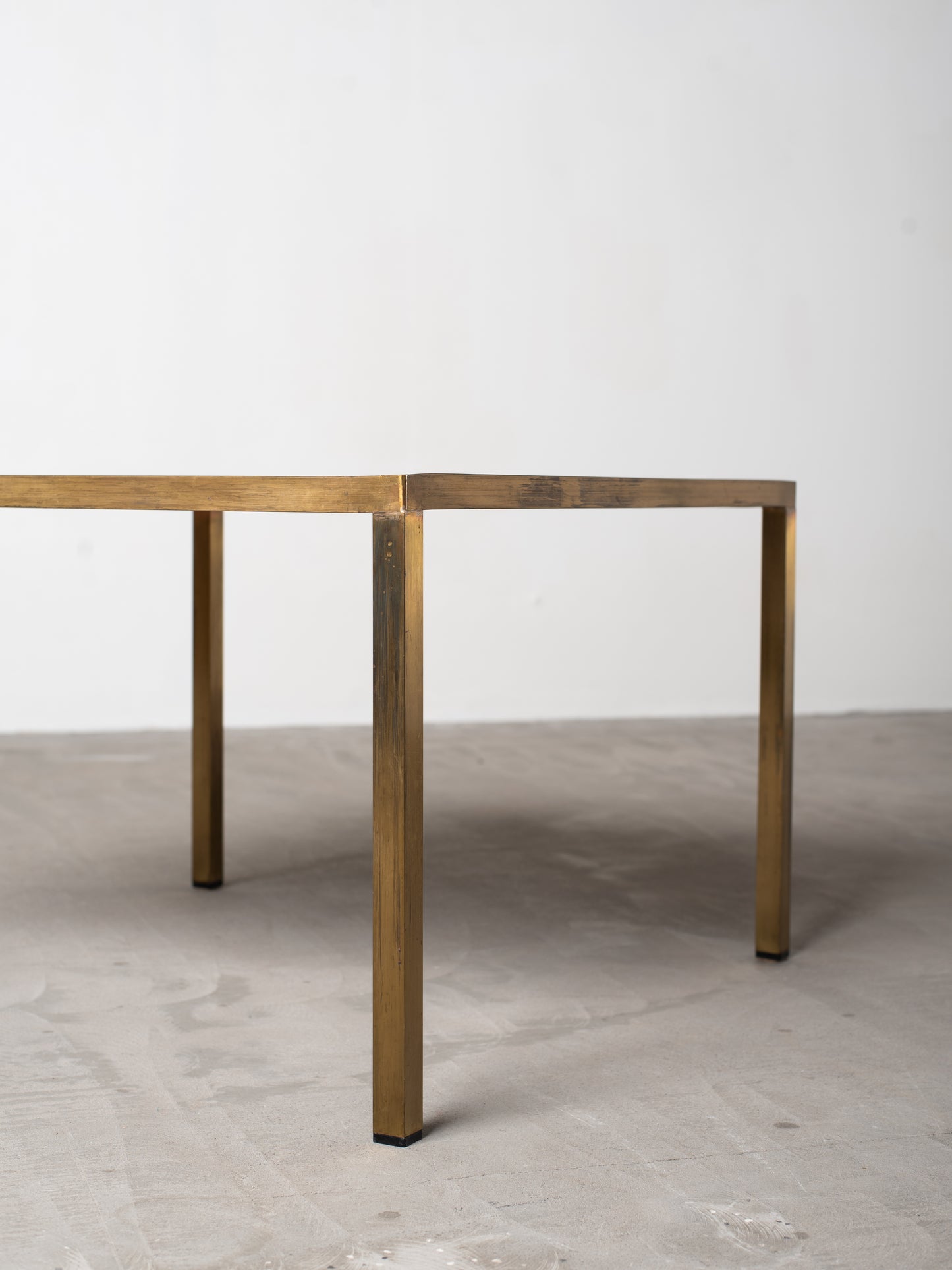 Square Brass & Black Glass Coffee Table - 1970s European Modernism