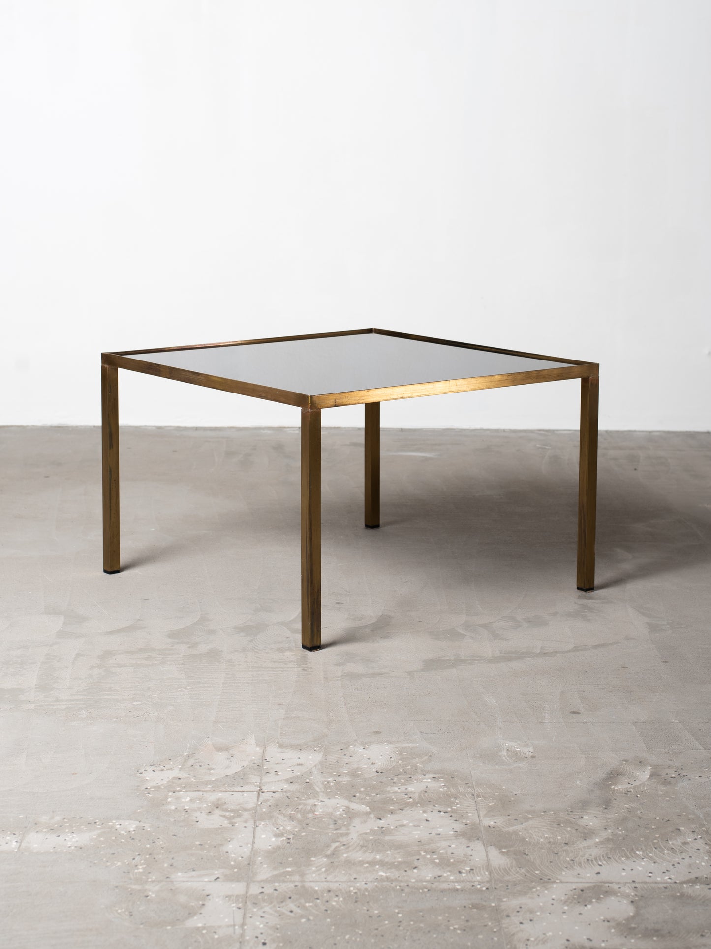 Square Brass & Black Glass Coffee Table - 1970s European Modernism